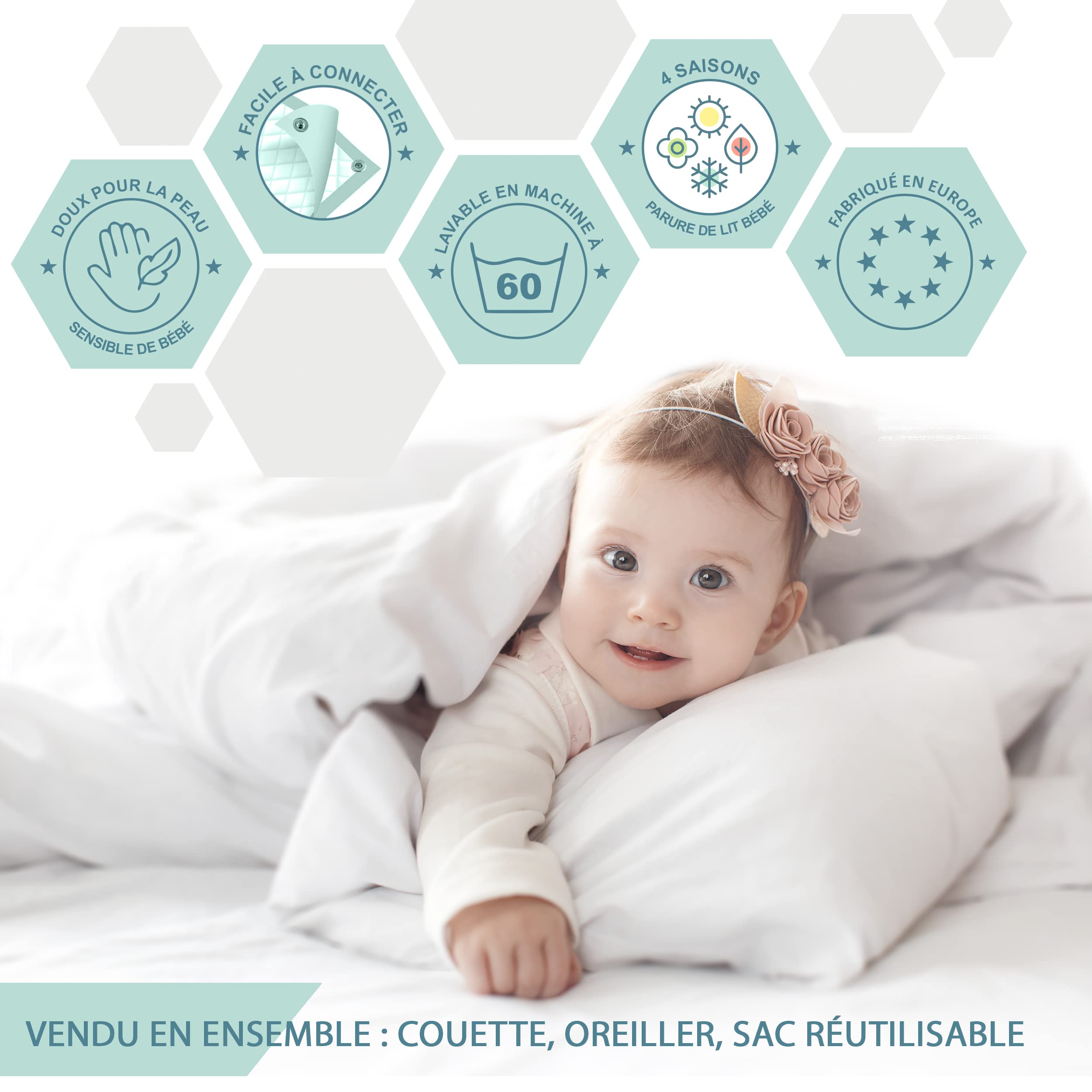 FAM‘ Home Parure de lit Enfant 4 Saisons Cheeky Fox, Couette Bebe 100 x135 cm et Oreiller 40x60 cm | Certifié Oeko-Tex | Couette Toutes Saisons en Microfibre |Convient pour Un lit de 70x140 cm