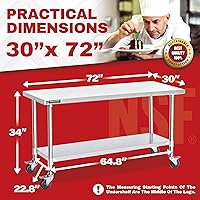 Vista 2 de DuraSteel Carrito de acero inoxidable NSF de 30 x 72 pulgadas, mesa de preparación de alimentos resistente con estante inferior, isla de cocina