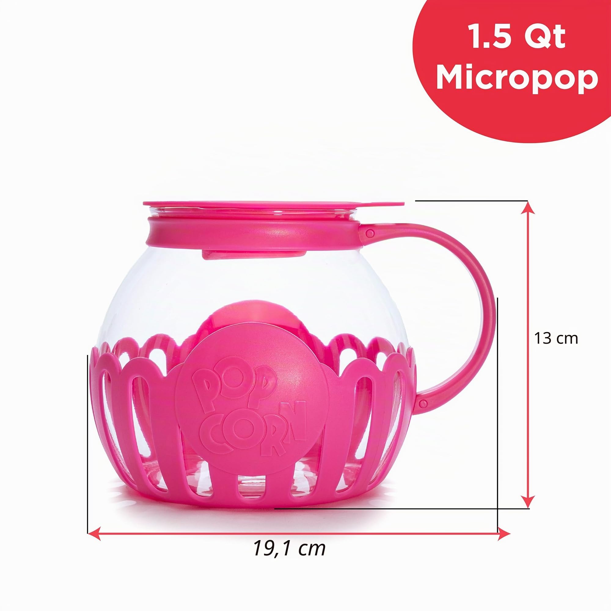 Ecolution patentierter Micro-Pop Mikrowellen-Popcorn-Popper, Borosilikatglas, hot pink