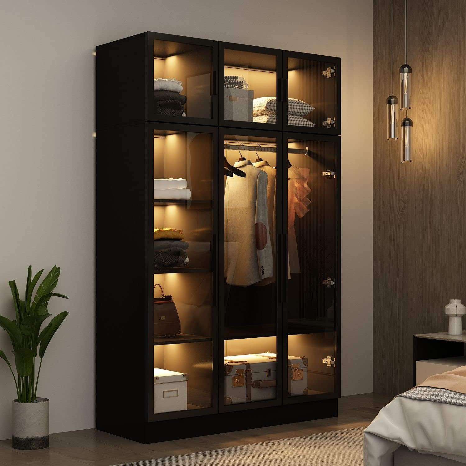 DiDuGo Bedroom Armoire Wardrobe Closet with Glass Doors