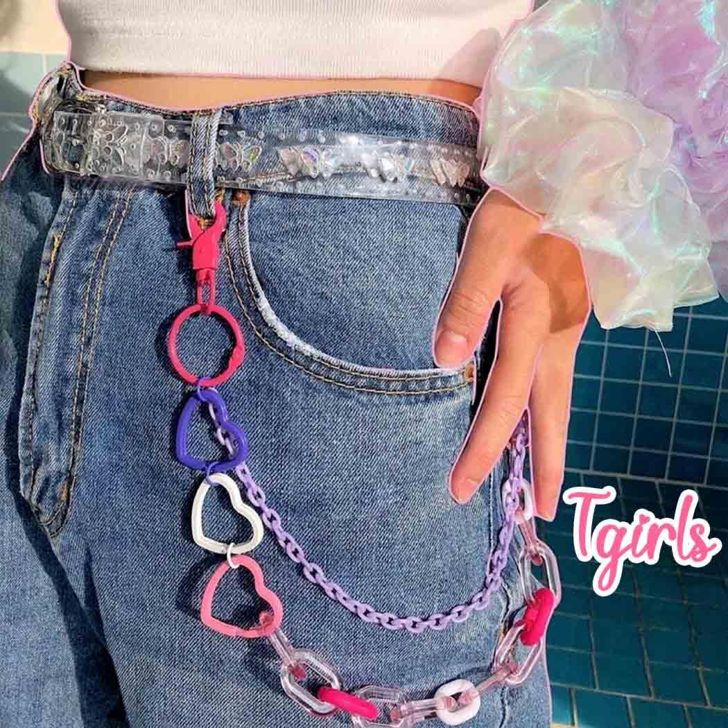 Tgirls Hip Hop Pants Chain Belt Acrylic Jean Chain for Women Punk Pocket Chains for Men Layered Goth Keychains Colorful Trouser Chain Rock Wallet Chain Body Accessories for Girls