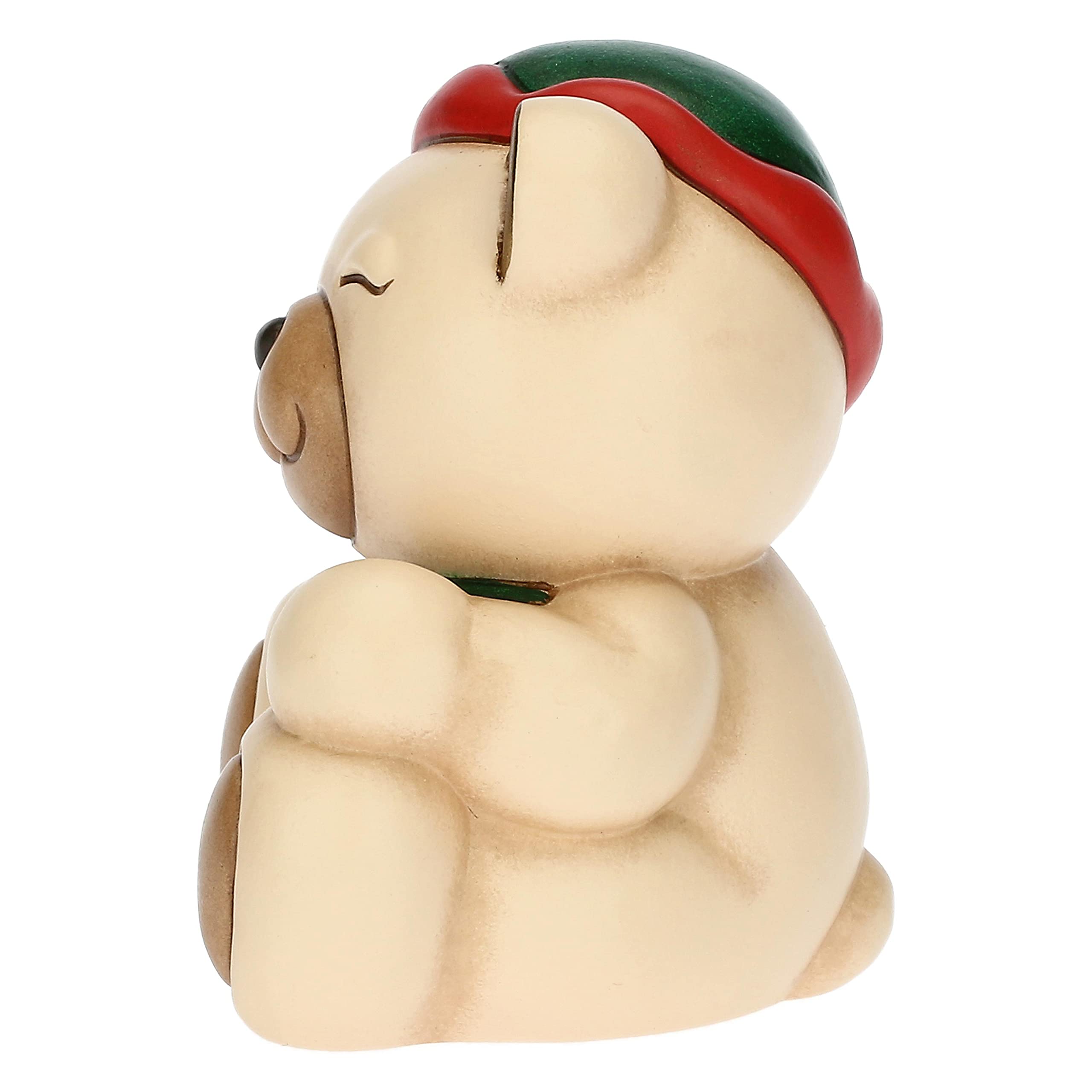 THUN - Natale 2022 - Soprammobile Teddy Elfo in Ceramica Decorata a Mano - Idea Regalo Natale 2022 - con Scatola in Latta - 10x7.5x11.5 cm h