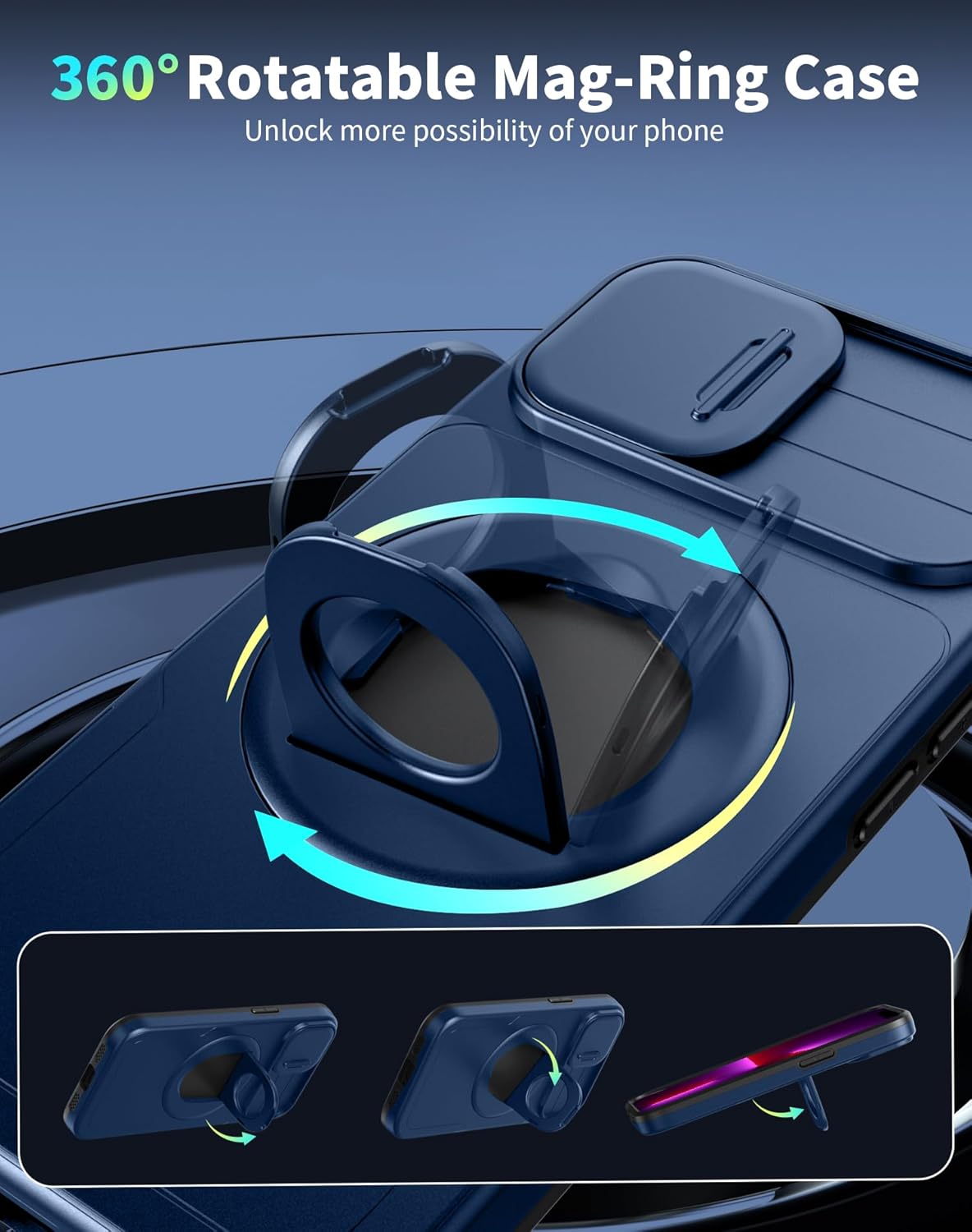 for iPhone 13 Pro Max Case Magnetic Compatible with MagSafe Wireless Charging,with 2 Screen Protectors,Built-in Kickstand Ring+Camera Cover Anti-Scratch Shockproof Heavy Duty Protection Blue - Image 5