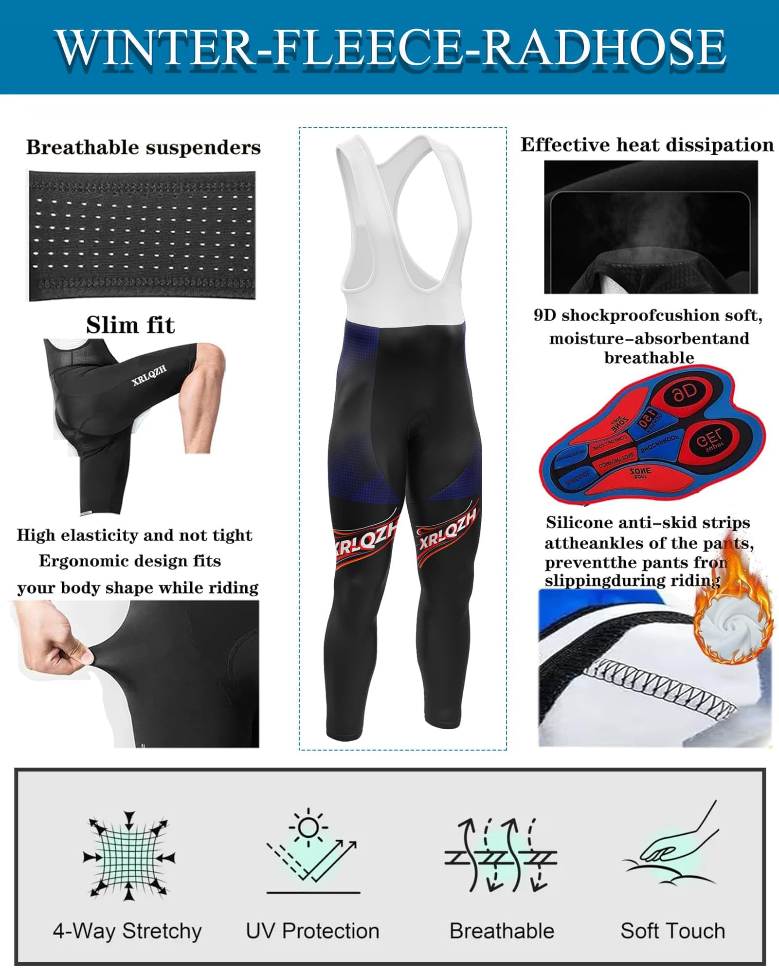 Abbigliamento Completo Ciclismo Uomo Tuta Bici da Corsa Invernale Maglia, Antivento e Caldo, MTB Bici, Manica Lunga Completo Strada MTB Bici,con 9D Imbottiti Gel