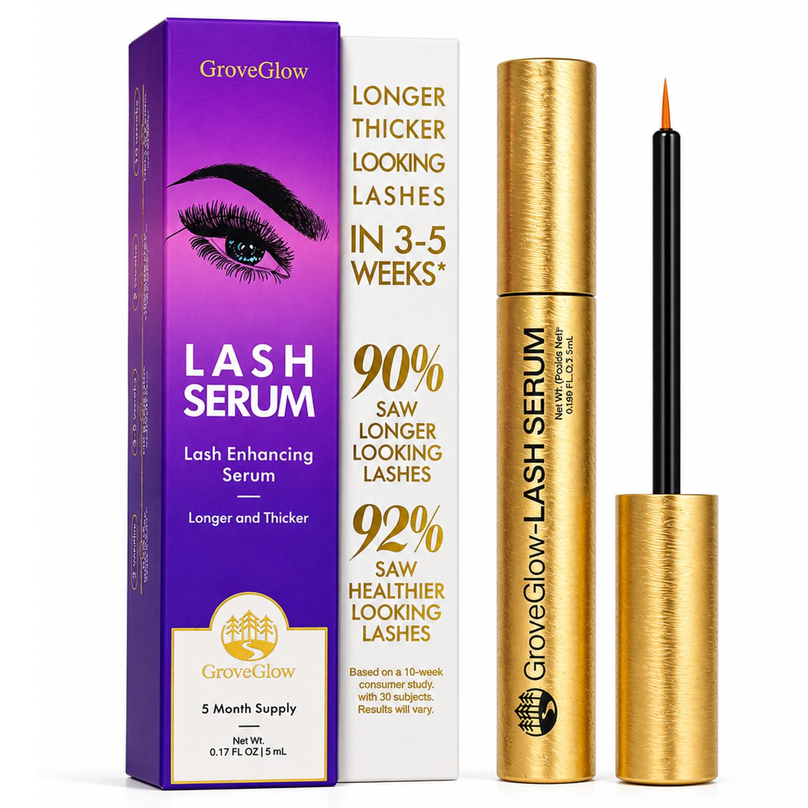 Lash Enhancing Serum for Eyelash Growth – Rapid Eyelash Growth Serum with Peptides & Botanicals, for Longer, Fuller, Thicker Looking Lashes in 3-5 Weeks, Gentle for Sensitive Eyes, 5mL (Gold)