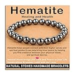 AD Beads Handmade Gemstone Stretch Elastic Bracelet Crystal Healing Reiki Nature\'s Beauty and Spiritual Essence Unisex (8mm, Hematite (Healing and Health))