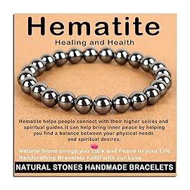 AD Beads Handmade Gemstone Stretch Elastic Bracelet Crystal Healing Reiki Nature\'s Beauty and Spiritual Essence Unisex (8mm, Hematite (Healing and Health))