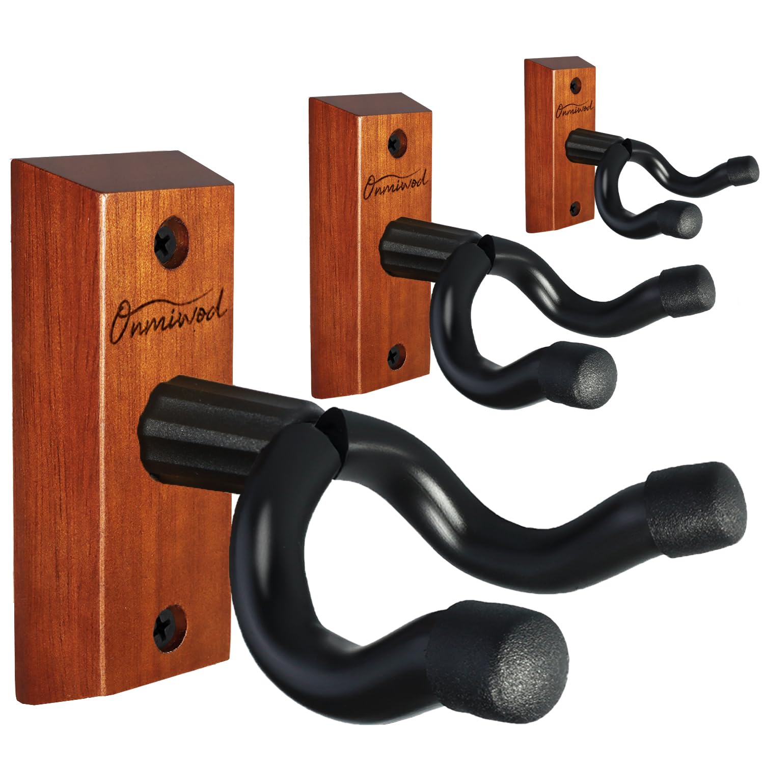 Onmiwod Guitar Wall Mount 3 Pack, Mahogany Wood Guitar Hanger, U-Shaped Guitar Wall Hanger Mount, Guitar Holder Hook Stand Wall for Acoustic, Electric