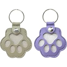 Personalized Pet Hair Keepsake Box for Dog, Pets Hair Storage Pouch Fur Memorial Keyring for Pet Commemorative,Dog Cat Paw Shape Leather Keychain Pendant Purple & Grey