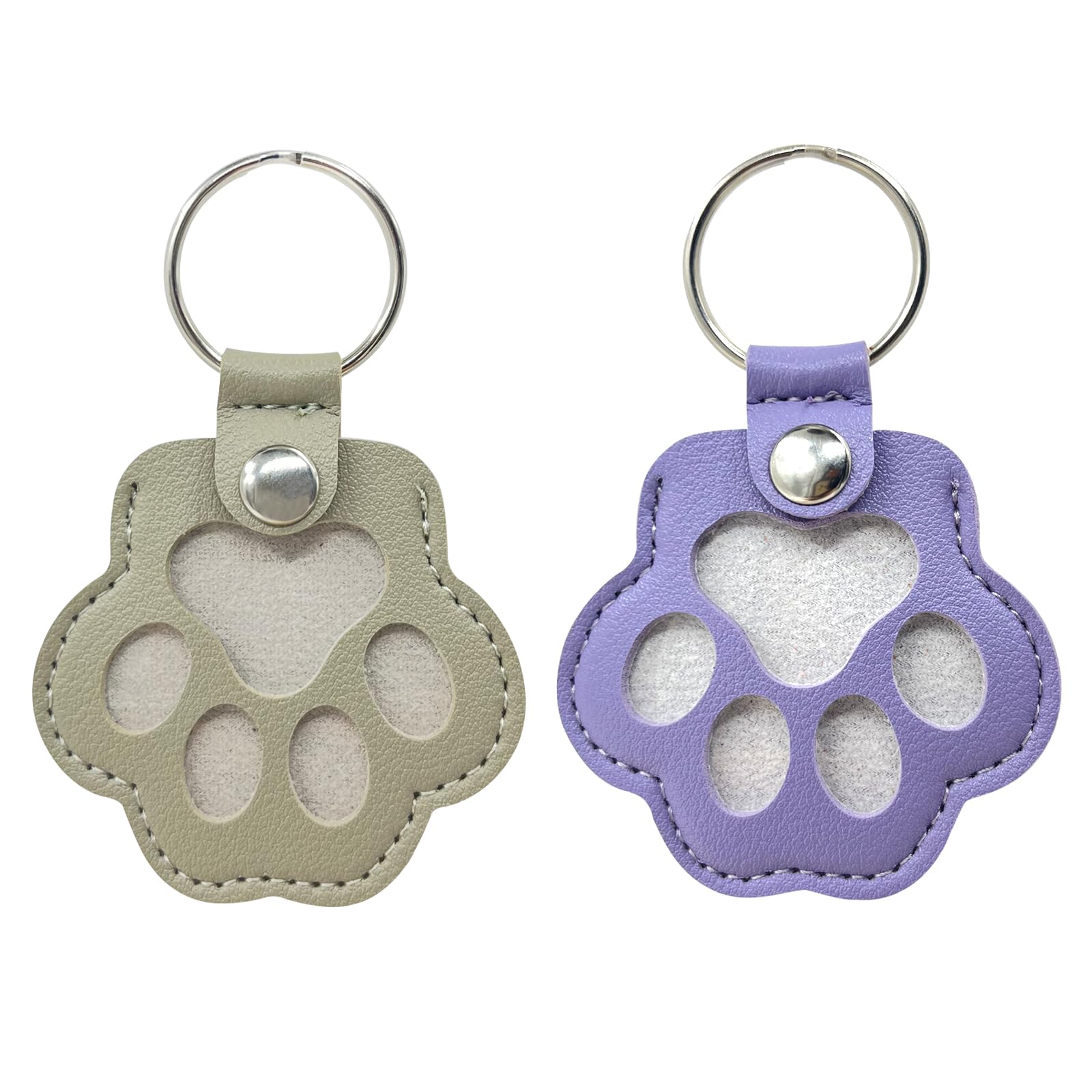Duuclume Personalized Pet Hair Keepsake Box for Dog Pets Hair Storage Pouch Fur Memorial Keyring for Pet Commemorative,Dog Cat Paw Shape Leather Keychain Pendant (Purple & Grey)