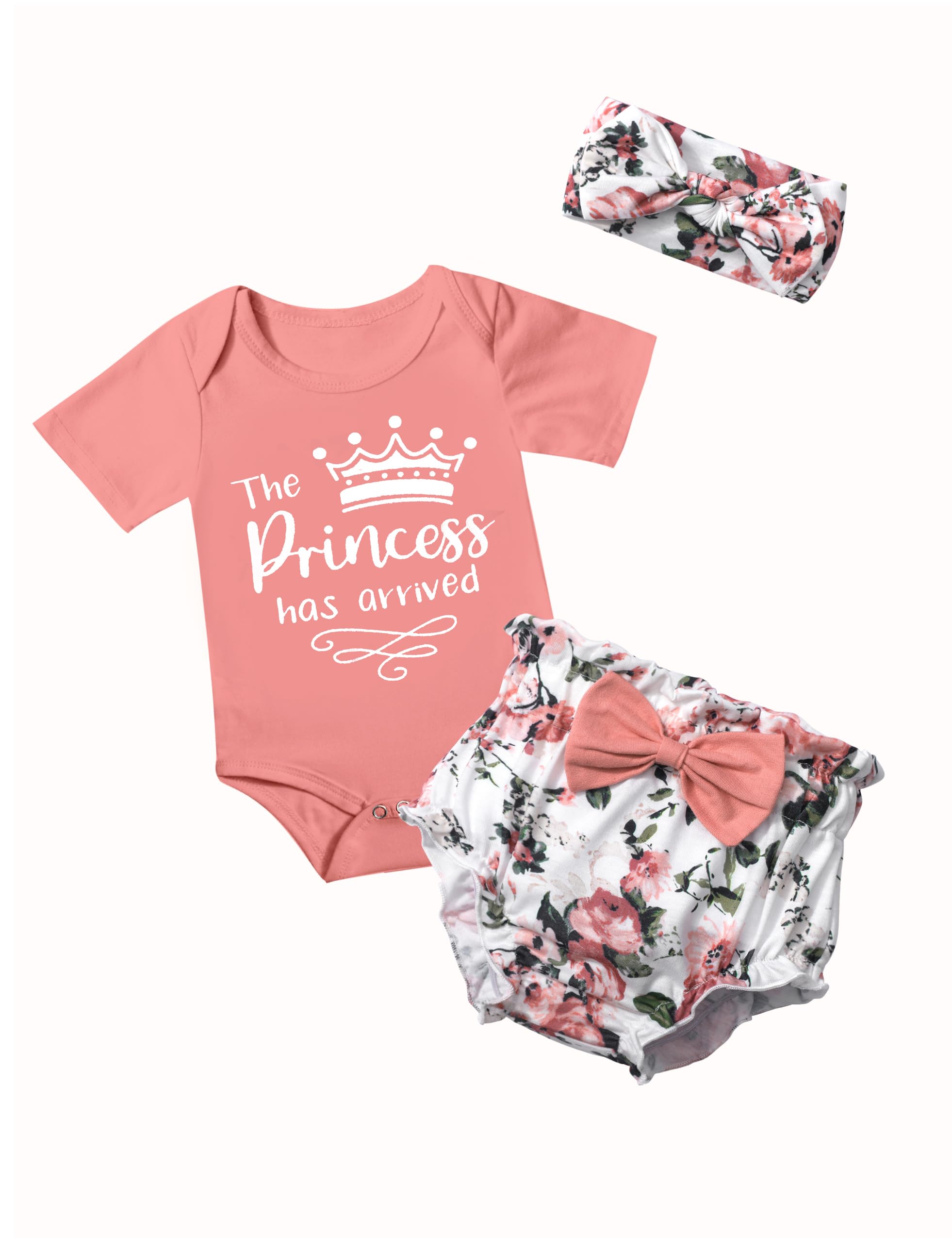 AGAPENG Newborn Baby Girl Clothes Infant Summer Outfit Short Sleeve Romper Ruffle Shorts Set Headband Cute Baby Clothes Girl