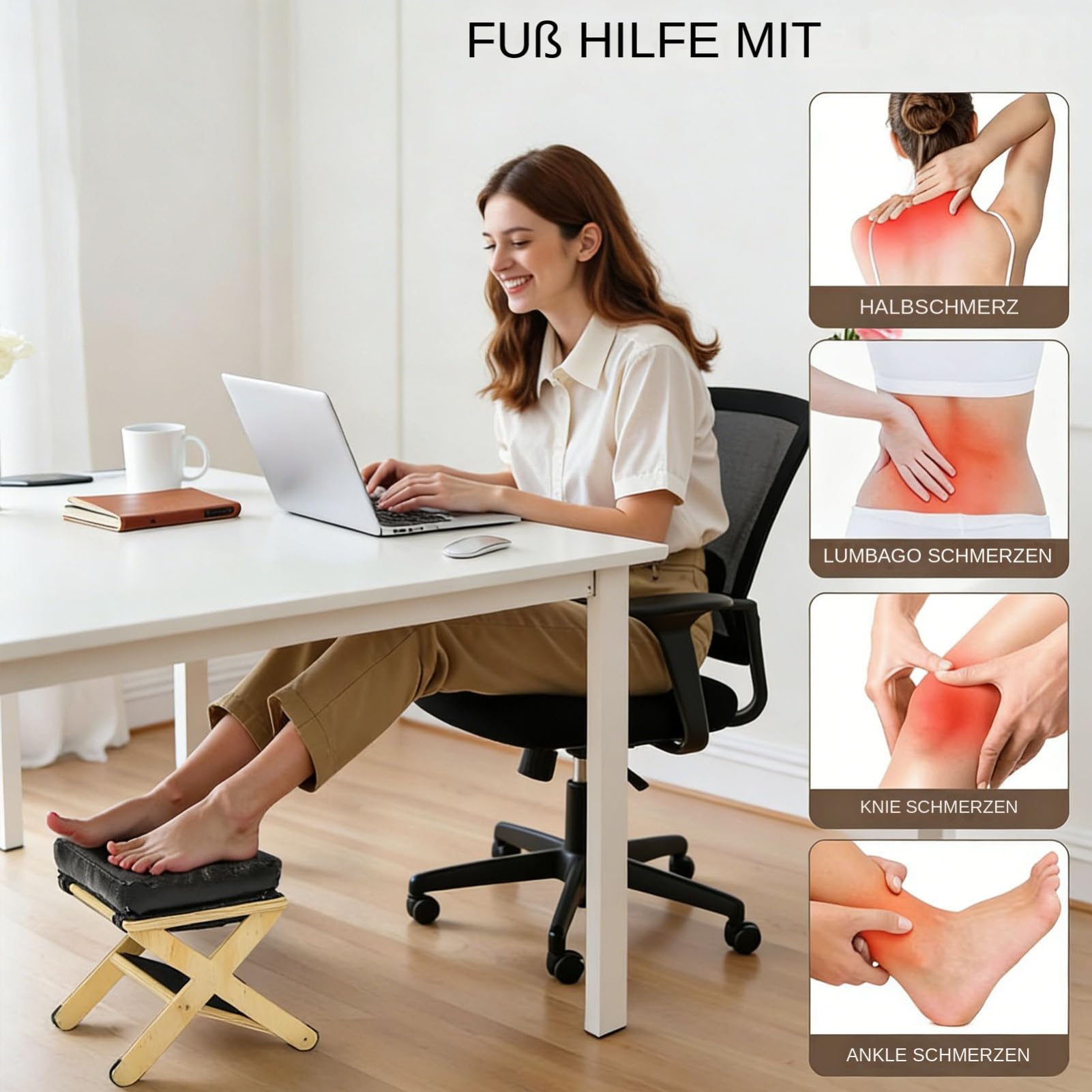 Poggiapiedi Sotto La Scrivania Antiscivolo Ergonomico Inclinato e Compatto | Supporto Per Le Gambe Della Scrivania Da Ufficio Per Casa Dormitorio Ufficio Appartamento Studio E Camera Da