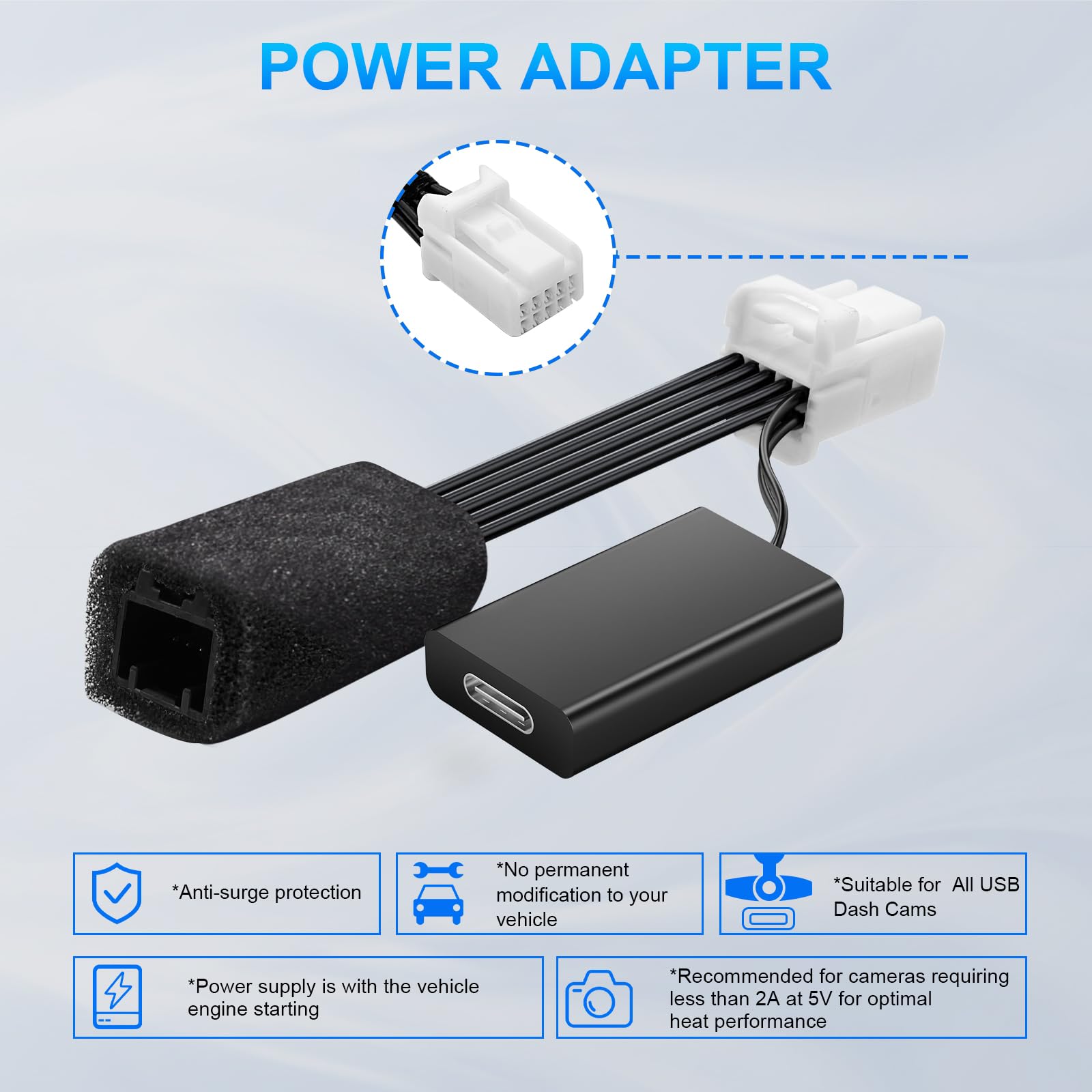 Dash cam Power Adapter 10 Pin (Model A) Custom for Hyundai Kia Telluride Sorento Soul Rio Carnival Sedona EV6 and More,GPS Radar Mirror Camera Dash Cam Adapter, Connects to Rearview Mirror (Hidden)