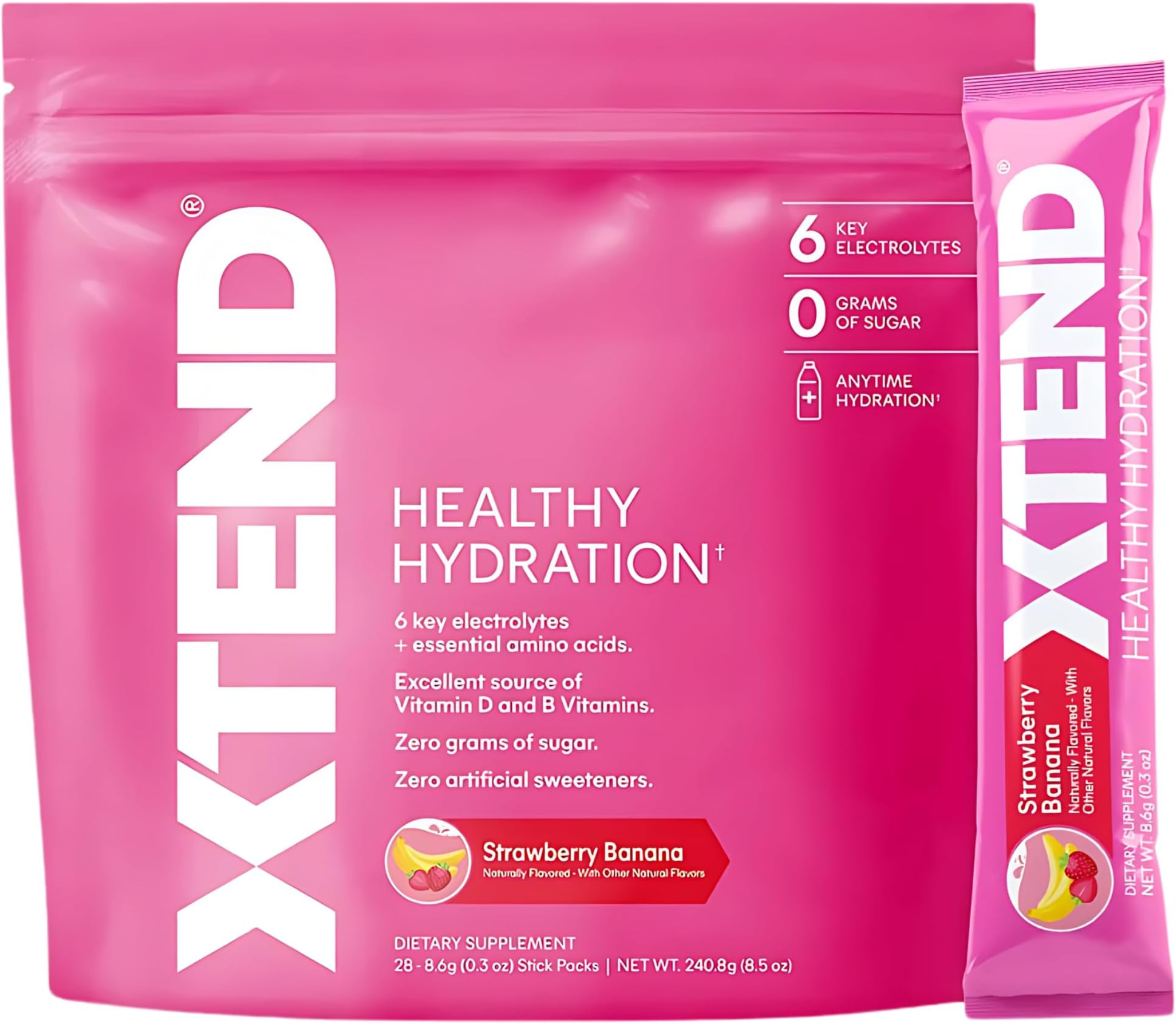 XTEND Healthy Hydration | Superior Hydration Powder Packets | Electrolyte Drink Mix | 3 Essential Amino Acids | NSF Certified for Sport | 28 Sticks