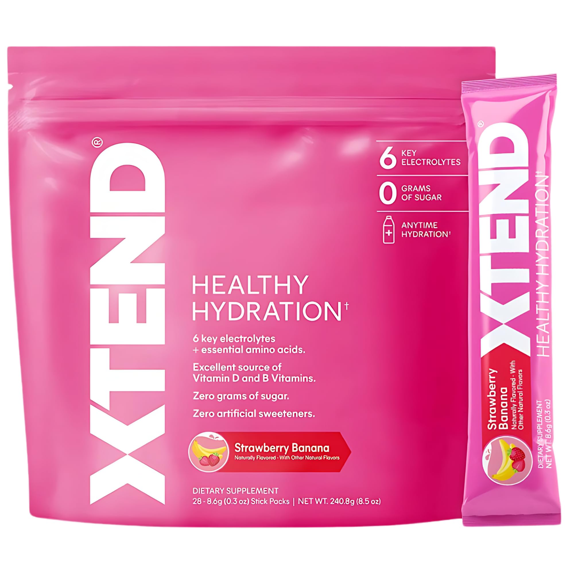 XtendHealthy Hydration | Superior Hydration Powder Packets | Electrolyte Drink Mix | 3 Essential Amino Acids | NSF Certified for Sport | 28 Sticks