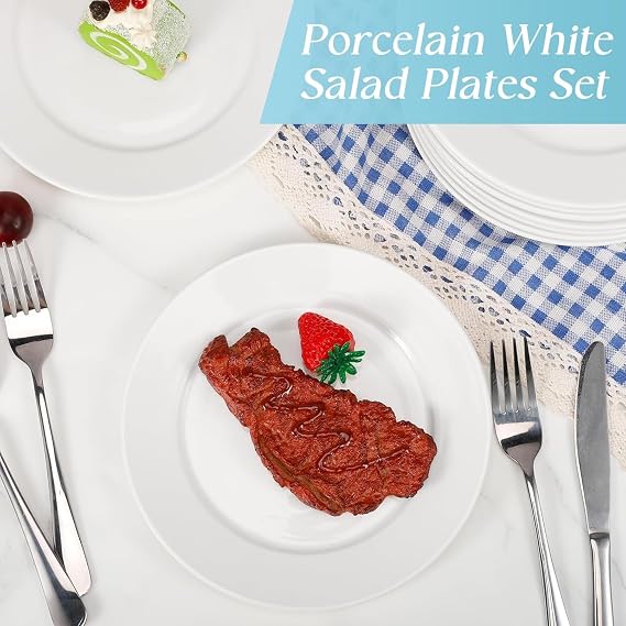 12 Pcs White Dinner Plates, 20.3 cm Round Dinner Plates Set