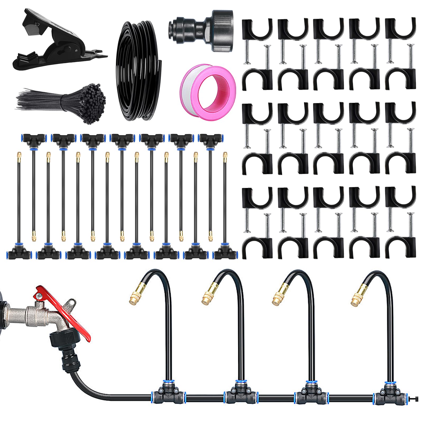 Bewässerungssystem Garten 15M, Automatisches 360° Bewässerungssystem mit Einstellbarer Sprühdüse, Nebelbewässerungskit, Für Pflanzen im Garten und Balkon, Mit Befestigungsdübel