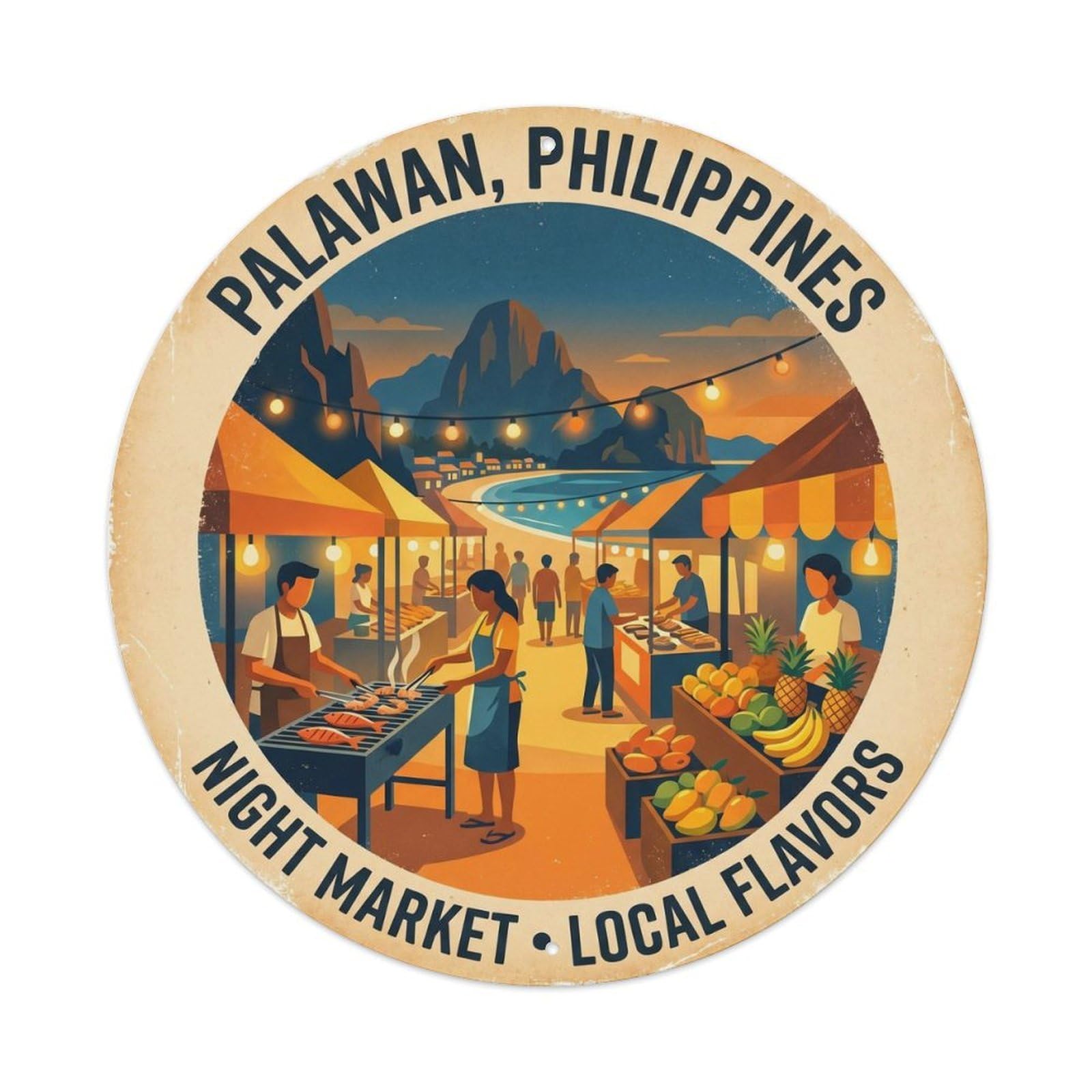 Palawan Night Market Island Coastal Culture Metal Tin Sign