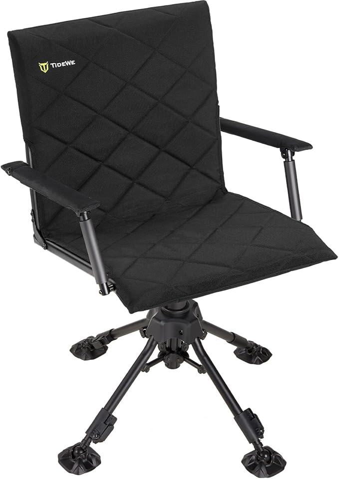 TideWe Hunting Chair with Seat Cover, 360 Degree Silent Swivel Blind Folding Chair, 4 Legs