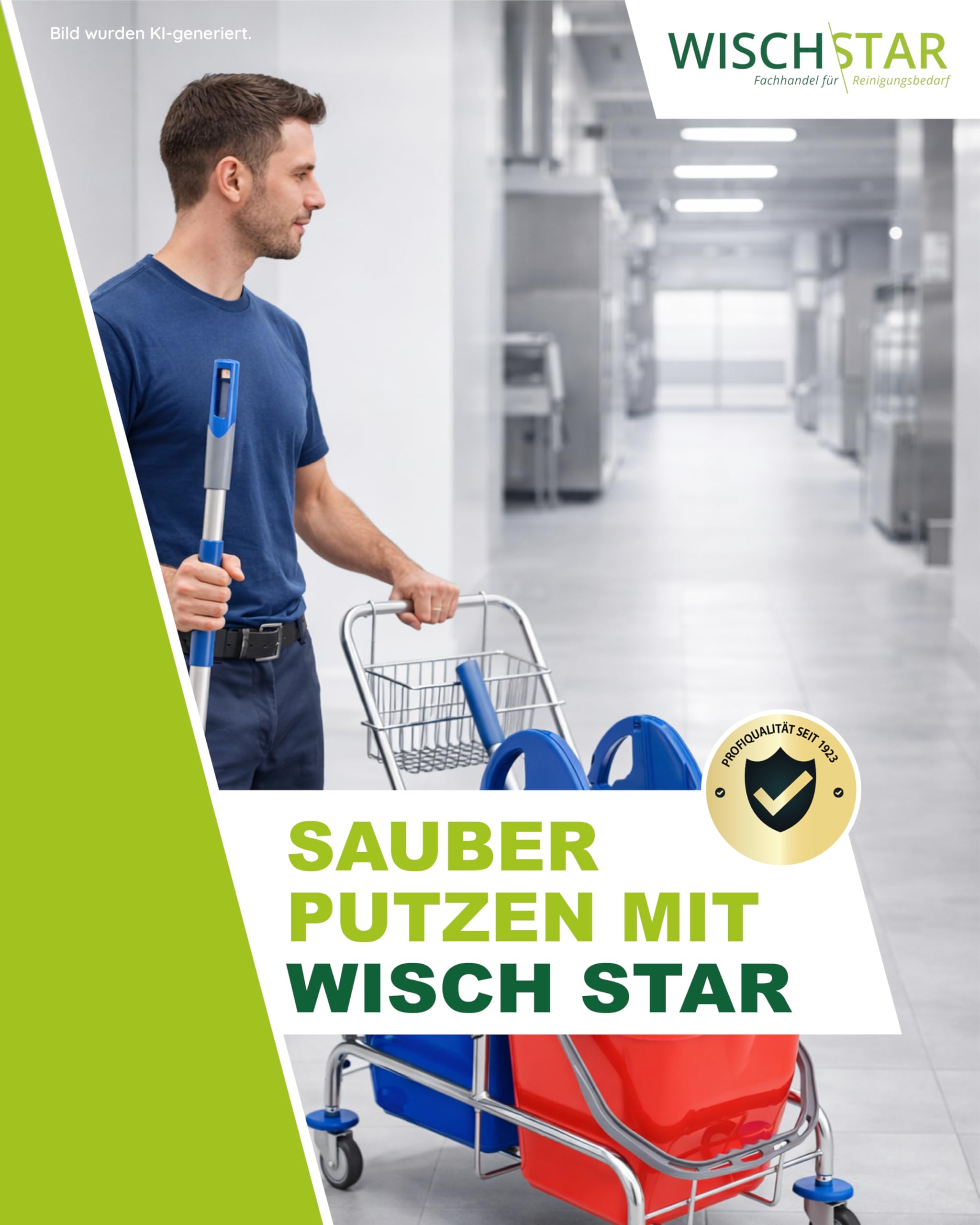 Wisch-Star Doppelfahrwagen mit Korb, Mobpresse & Deichsel – Putzwagen mit Eimer für Frischwasser & Schmutzwasser, Reinigungswagen Gewerbe und Zuhause für strahlende Böden