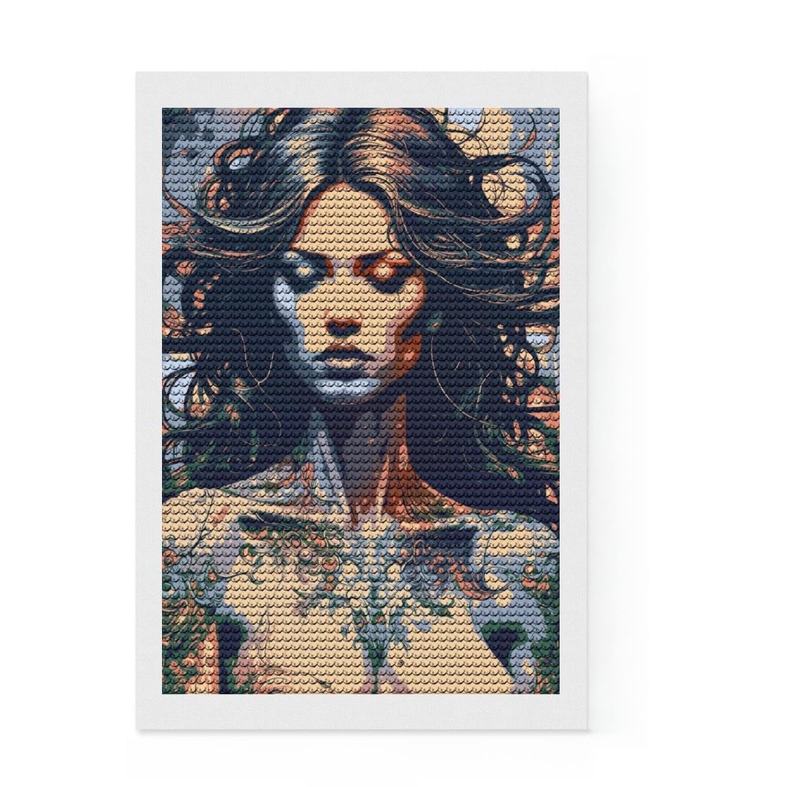Junmoney Woman with Tattoo Diamond Painting Kit 8"x12", Gift Idea, Stress Relief Craft, DIY Craft, Farmhouse Decor, Vintage Style Decor