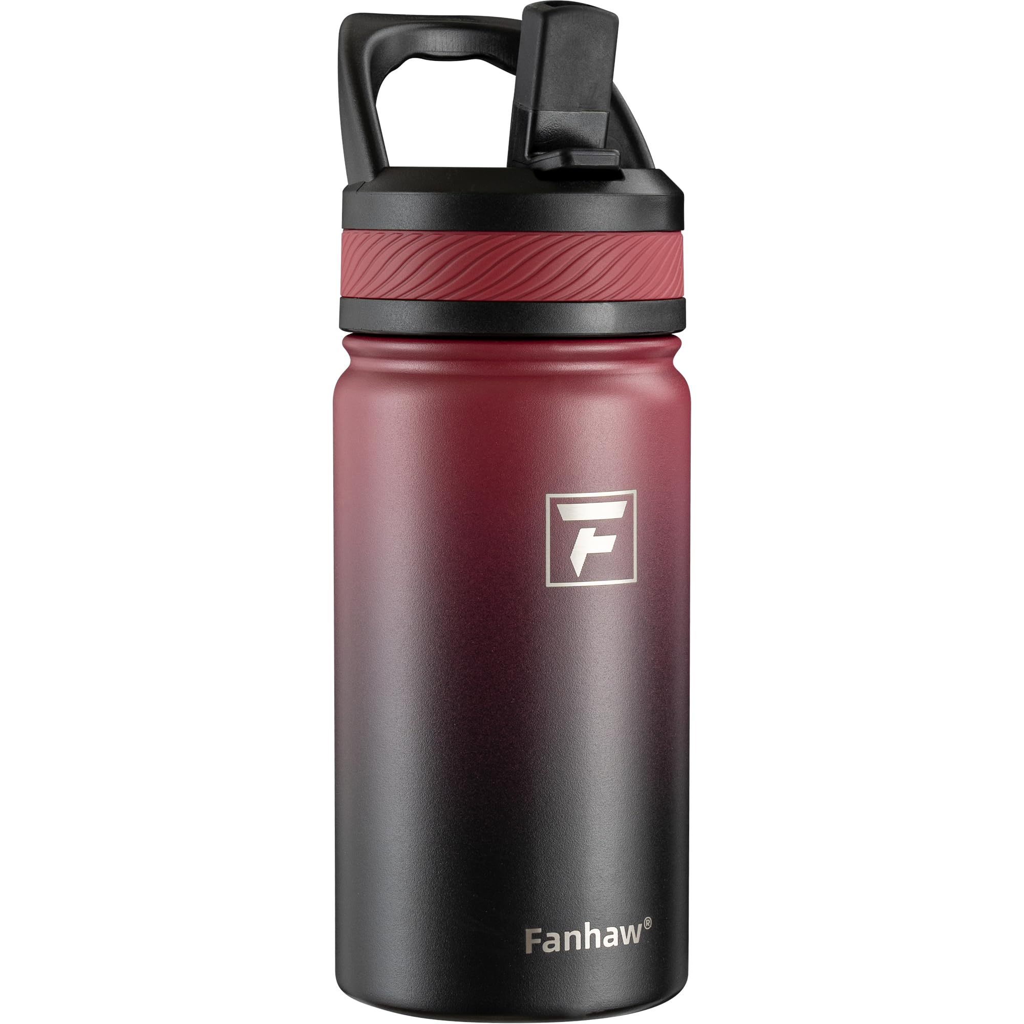 Fanhaw 420ml/14oz Kids Insulated Water Bottle with Straw Lid – Stainless Steel Double Wall Vacuum, Leak-Proof, BPA-Free Water Bottles for School Boys & Girls(Red Black)