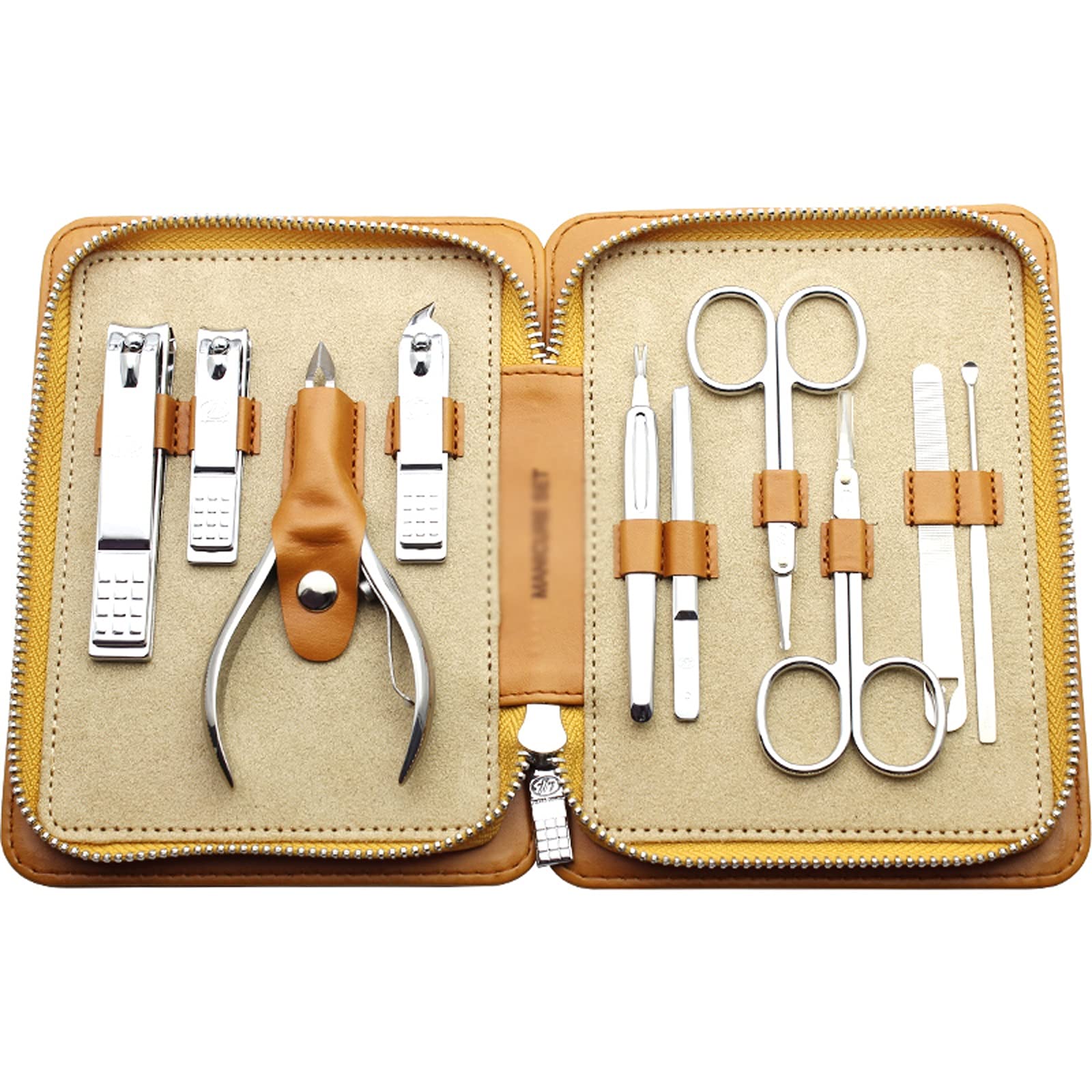 Zestaw do manicure, narzędzia podróżny zestaw do manicure, 10 w 1, ze stali nierdzewnej, z luksusowym etui podróżnym, narzędzia do pielęgnacji paznokci, lekkie i przenośne obcinacze do