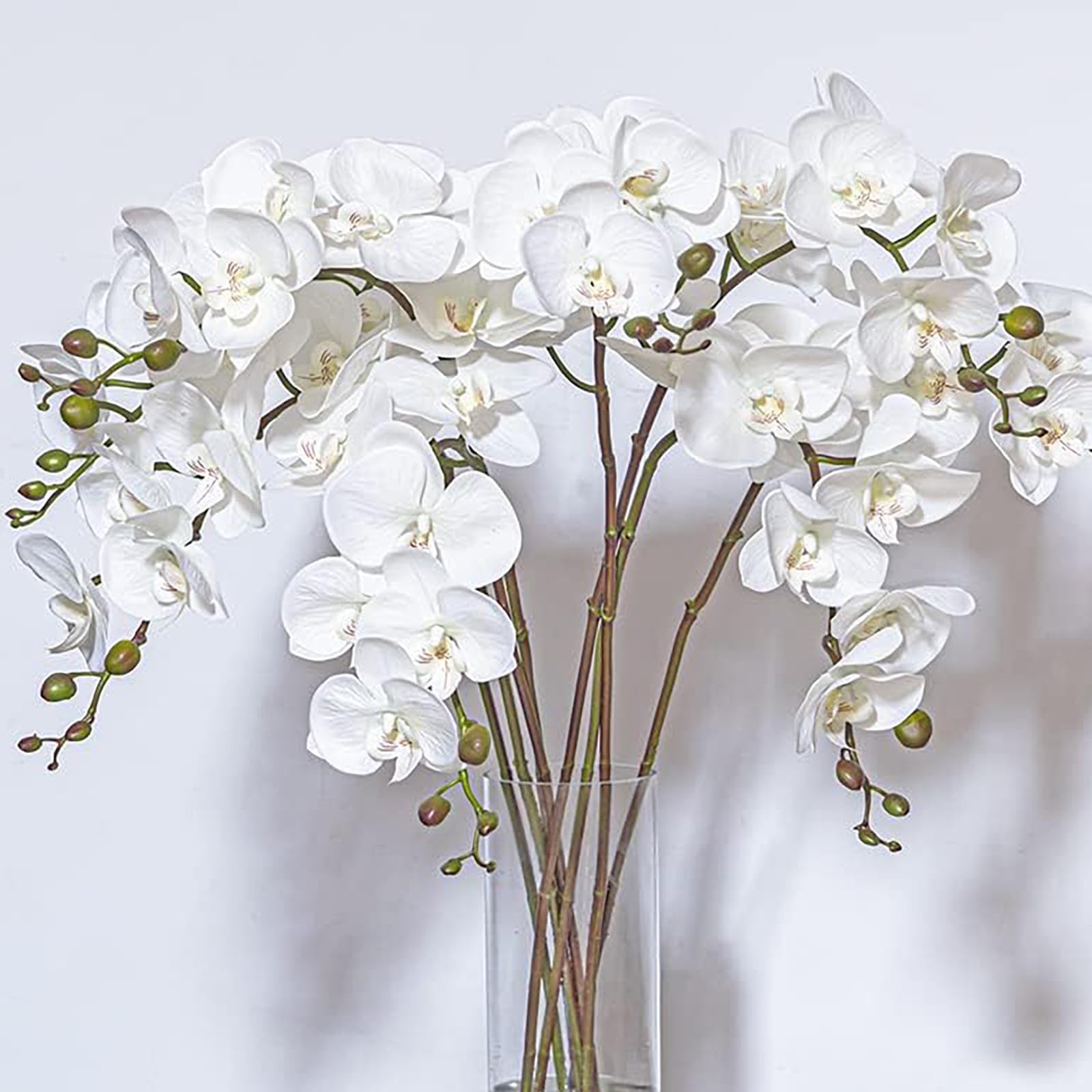35 Inch Artificial Butterfly Orchid Flowers 4 Pcs Real Touch Orchid Fake Phalaenopsis Flowers Stem Plants for Wedding Home Decoration (White Flowers 4pcs)