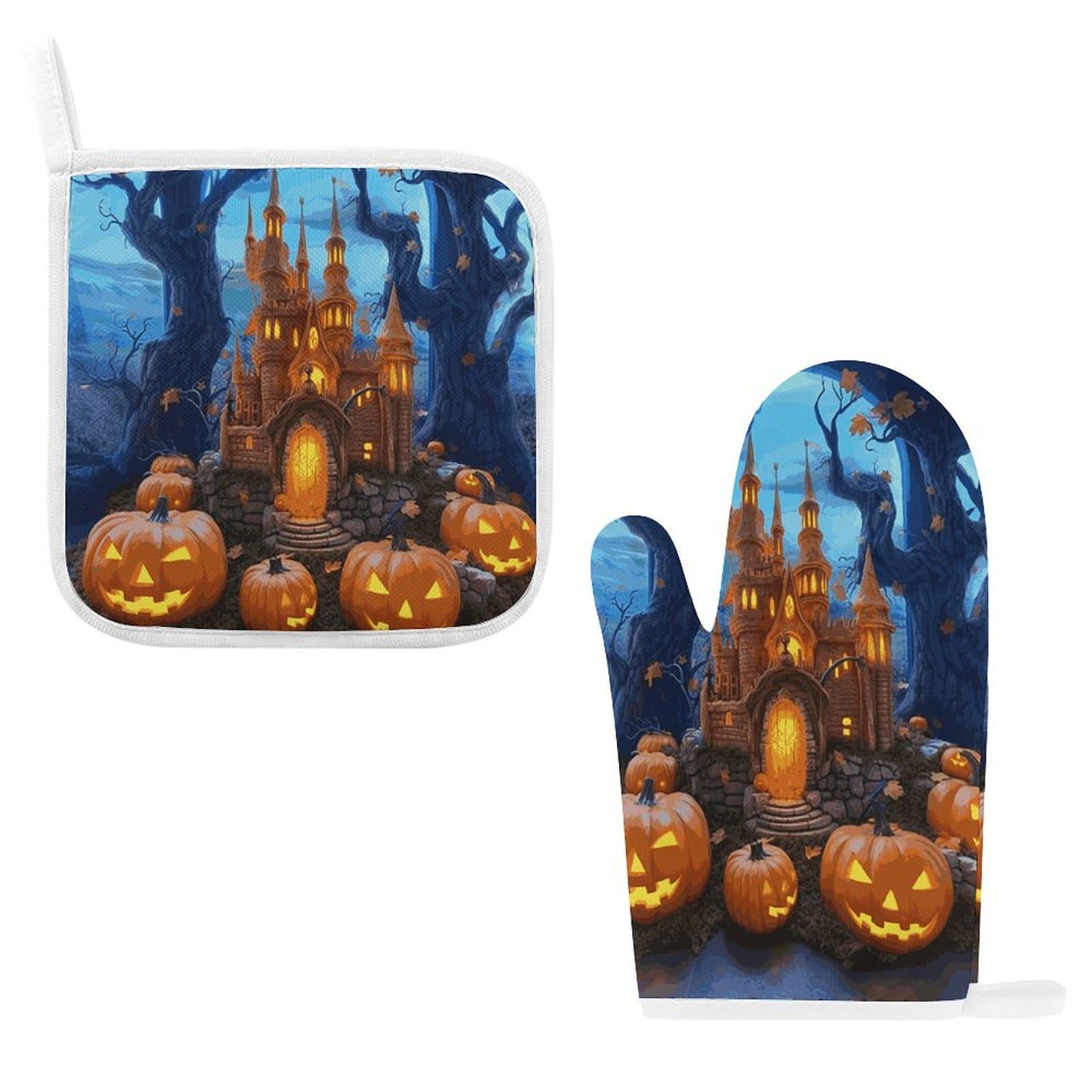 Btcowzrv Style Halloween Castle Pumpkin Oven Mitts And Pot Holders 2Pcs Set