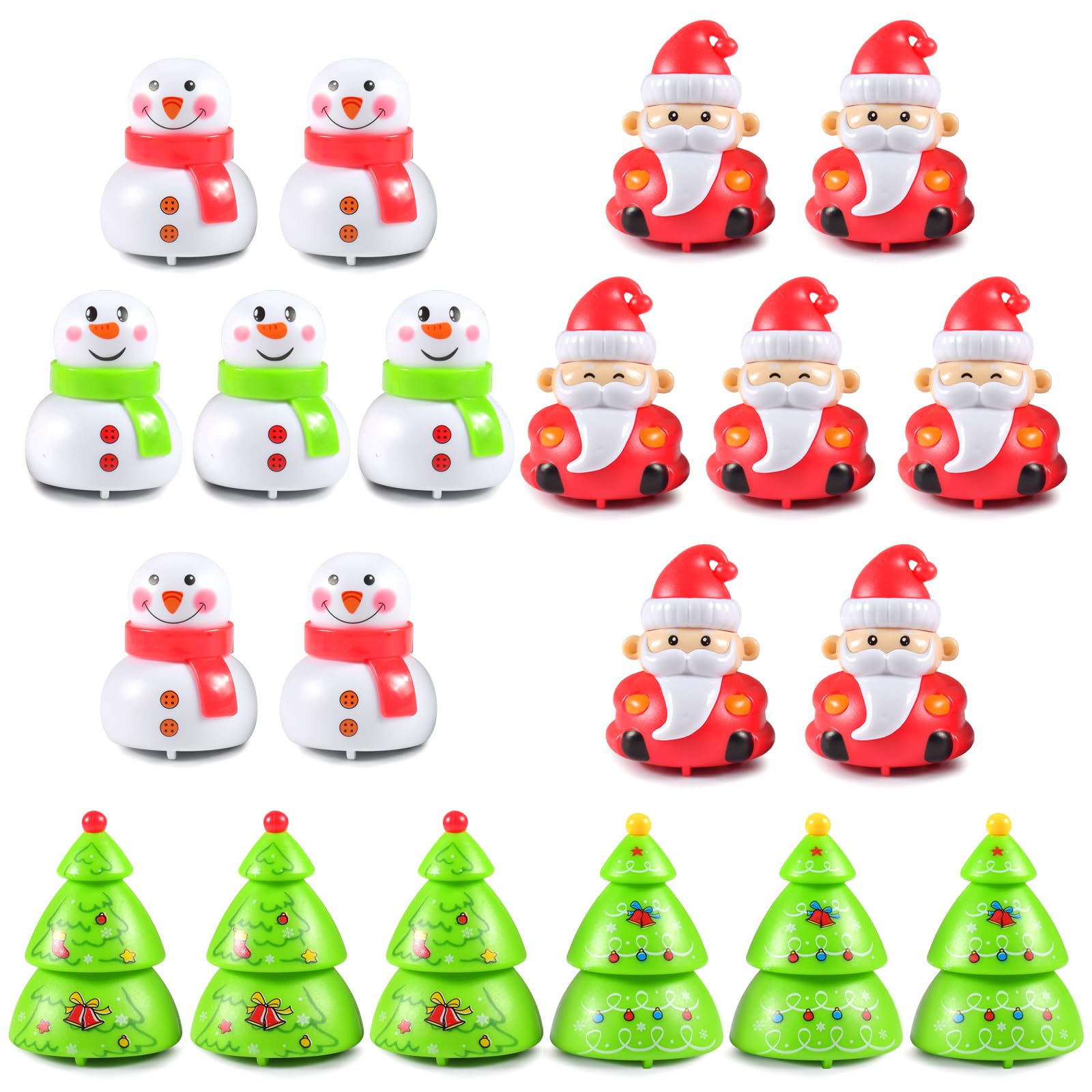 20Pcs Christmas Decor Pull Back Cars, Mini Snowman/Santa Claus/Christmas Tree Shape Friction Powered Vehicle, Pull Back Toy Cars, Easy Friction Powered Cars For Christmas Deco Gift for Girl Boy