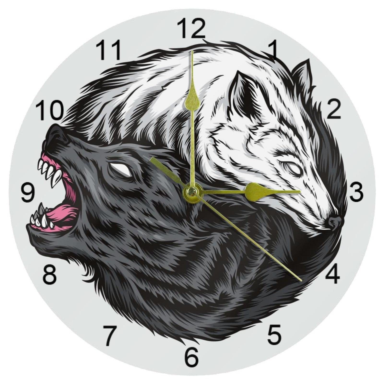 Horloge murale silencieuse loup 25,4 cm avec chiffres arabes pour la cuisine