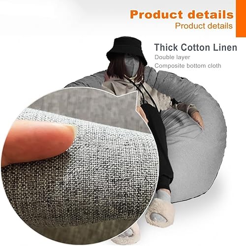 Miniatura 5 de NIBHZ Funda de puf grande de algodón y lino para silla, fundas para sofá, puff relax, color blanco, 33.5 x 41.3 in