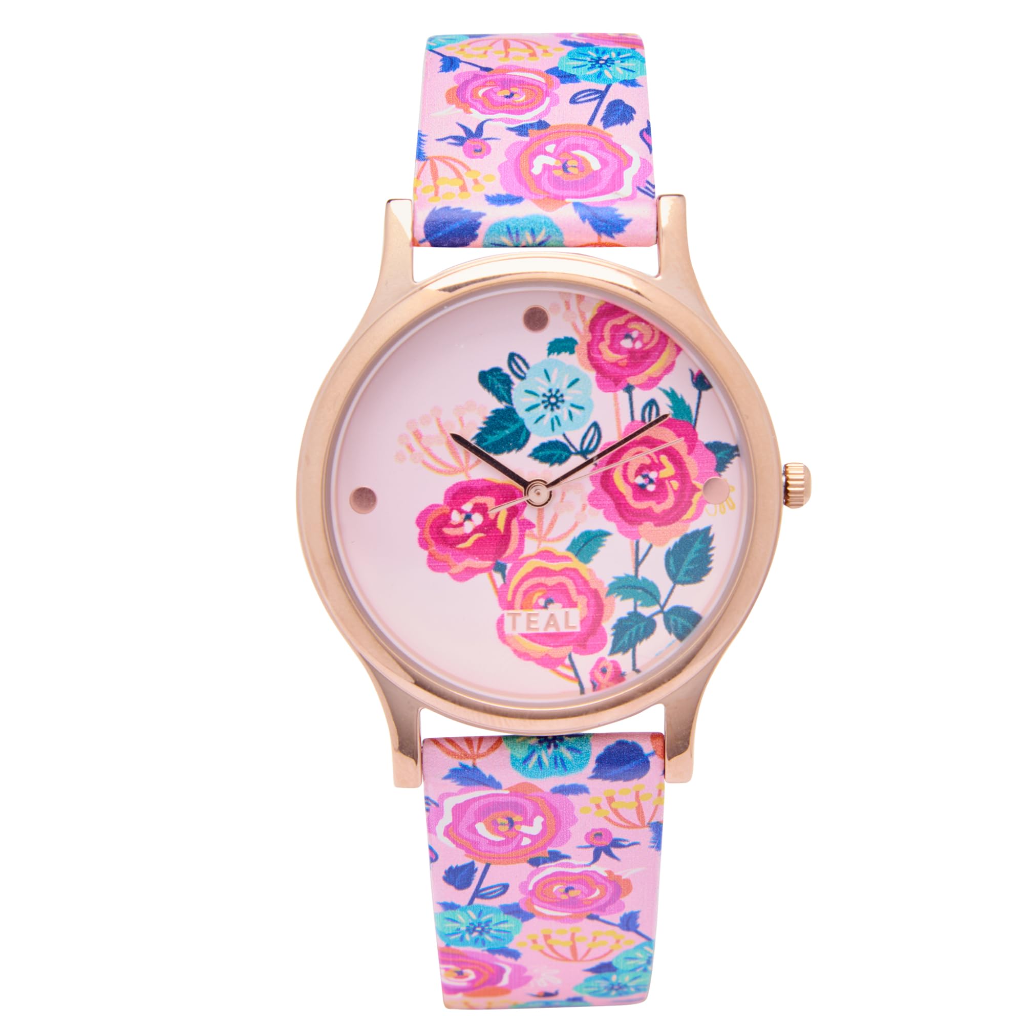 TEAL BY CHUMBAK Round Dial Analog Watch for Women|Rose Garden Collection| Printed Vegan Leather Strap|Gifts for Women/Girls/Ladies |Stylish Fashion Watch for Casual/Work - Pink (B07923CS6H) Amazon Price History, Amazon Price Tracker