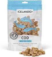 Icelandic+ Mini Cod Fish Chips Dog Treats - 2.5oz Wild-Caught Air-Dried Single Ingredient Crunchy Snacks for Healthy Skin & Coat