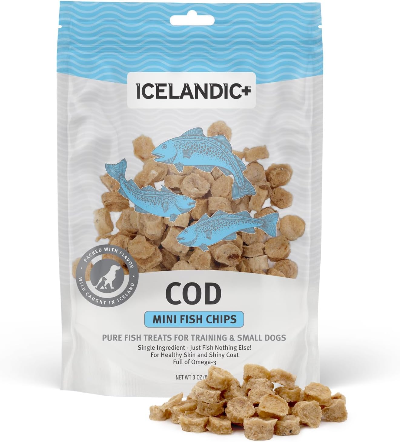 Icelandic+ Plus Mini Cod Fish Chips Training Dog Treat, 3oz Bag