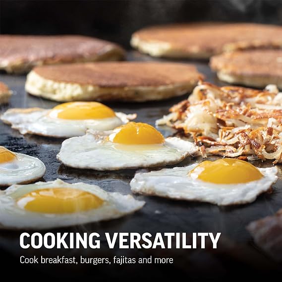 مقلاة مسطحة من Char-Griller ذات شعلة واحدة محمولة تعمل بالبروبان والغاز مع سطح فولاذي، تتضمن إشعالًا إلكترونيًا، 265 بوصة مربعة للطهي باللون الأسود، طراز E8217