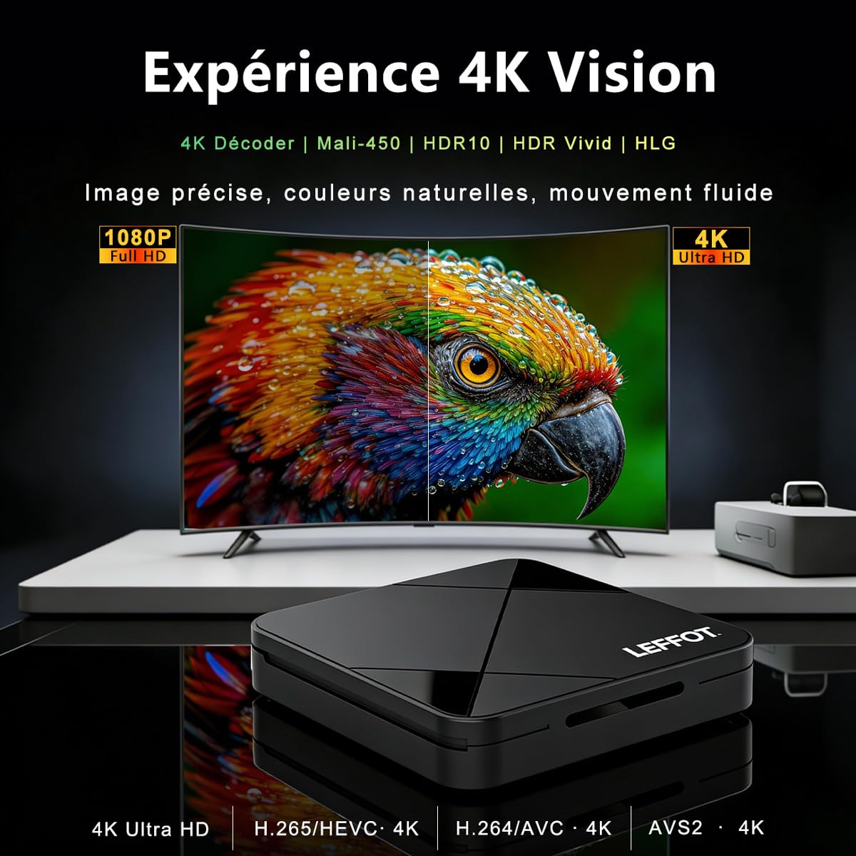 4K - Custodia Android TV, LEFFOT Android 14.0 TV Box 2026, 2GB RAM + 16GB ROM | Custodia IP-TV Streaming con controllo vocale, WiFi 6, BT 5.4, USB 3.0 HDR10, RK3518 Quad-Core A53