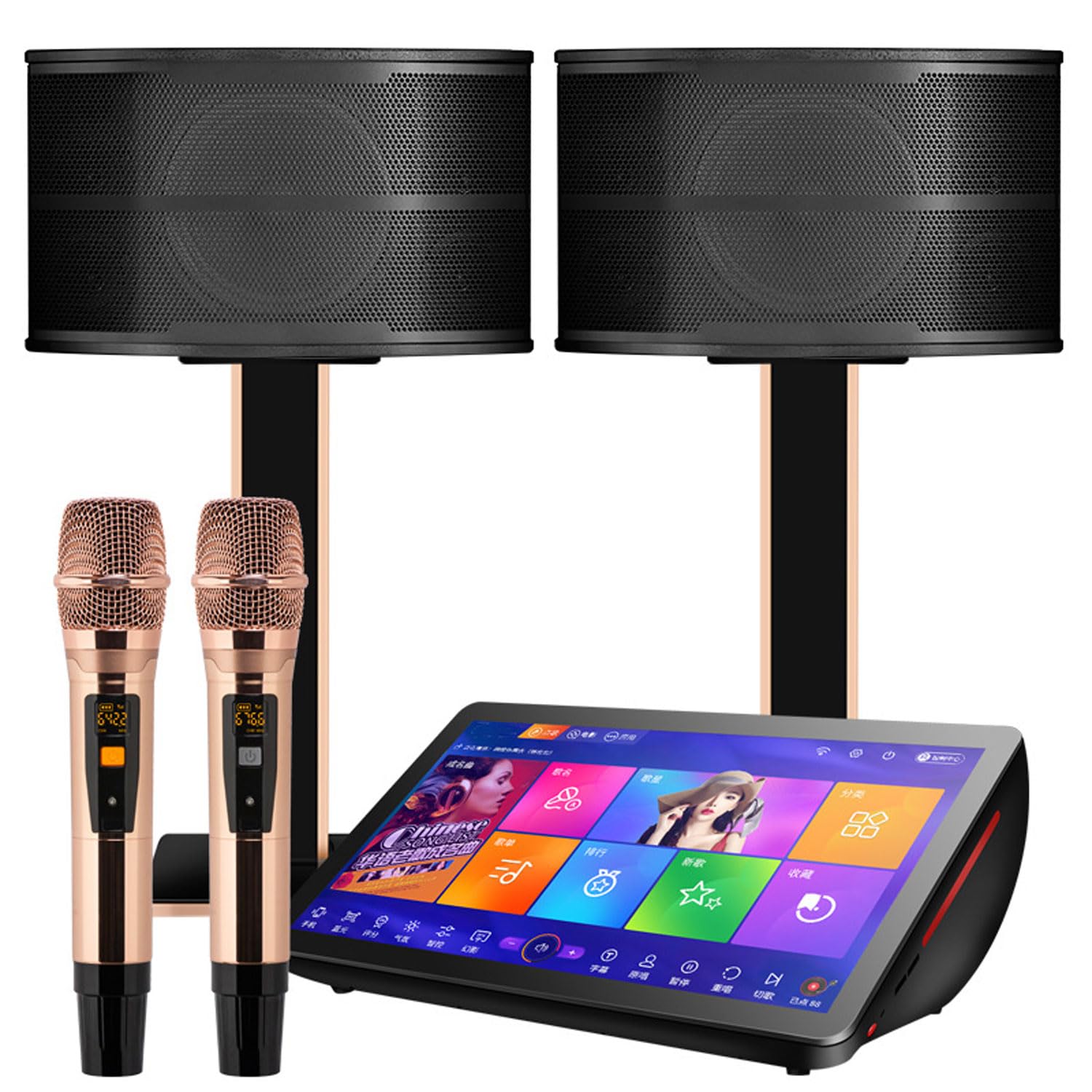 UWYTGF 19.5inch Professional KTV Player, Capacitive Touch Screen Karaoke System with Wireless Microphone & 10-inch Speaker, AI Smart Voice/Phone App Control, Desktop KTV Set for Home