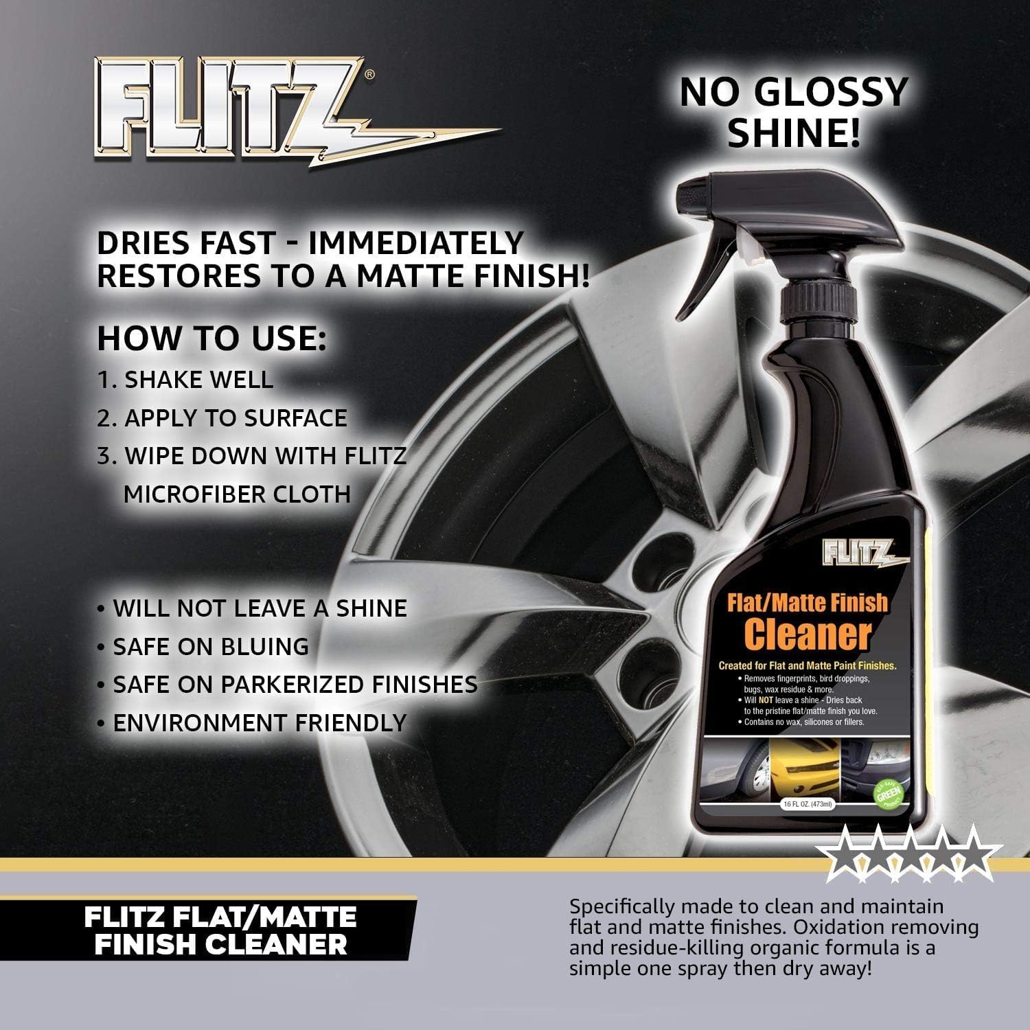 Flitz Flat Matte Finish Cleaner - 16oz Bottle of USA-Made Vinyl Wrap Spray to Easily Remove Grease, Wax, Dust, & More - Quick Drying Matte Paint Cleaner - Ideal for Cars, Motorcycles (3 Pack)