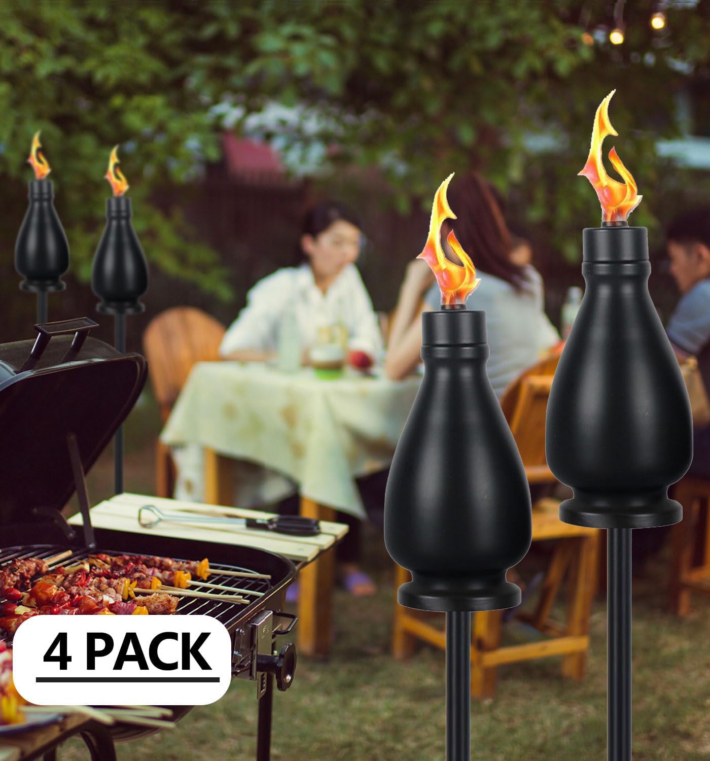 tewei 4 Pack Black Metal Citronella Torches Outdoor, 60 Inch Garden Torches for Outside, Upgraded Wrought Iron Torches for Yard, Black Tabletop Torch Decorative Light for Backyard Pathway Patio Party
