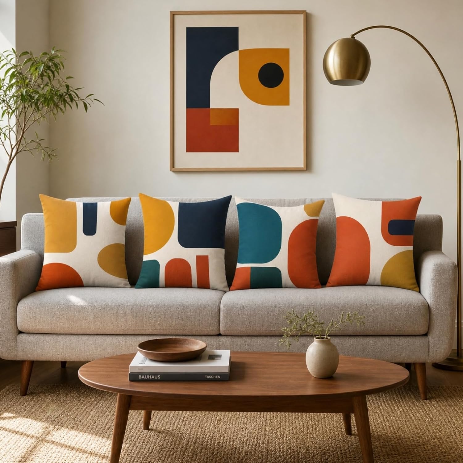 18x18 Set of 4 Orange Boho Geometric Throw Pillow Cushion Covers image 2