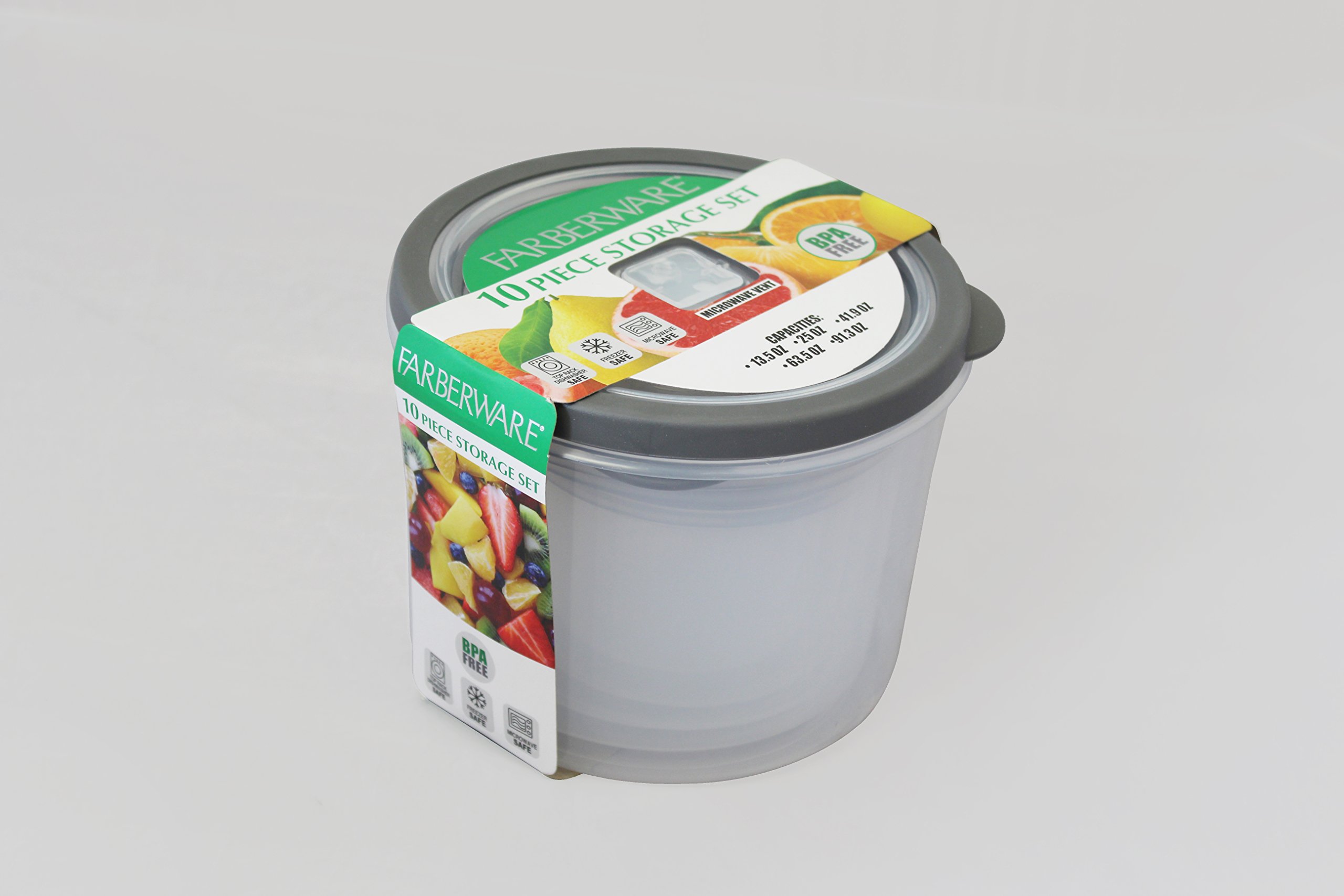 Amazon｜Farberware プラスチック円形食品保存容器 グレー｜保存容器
