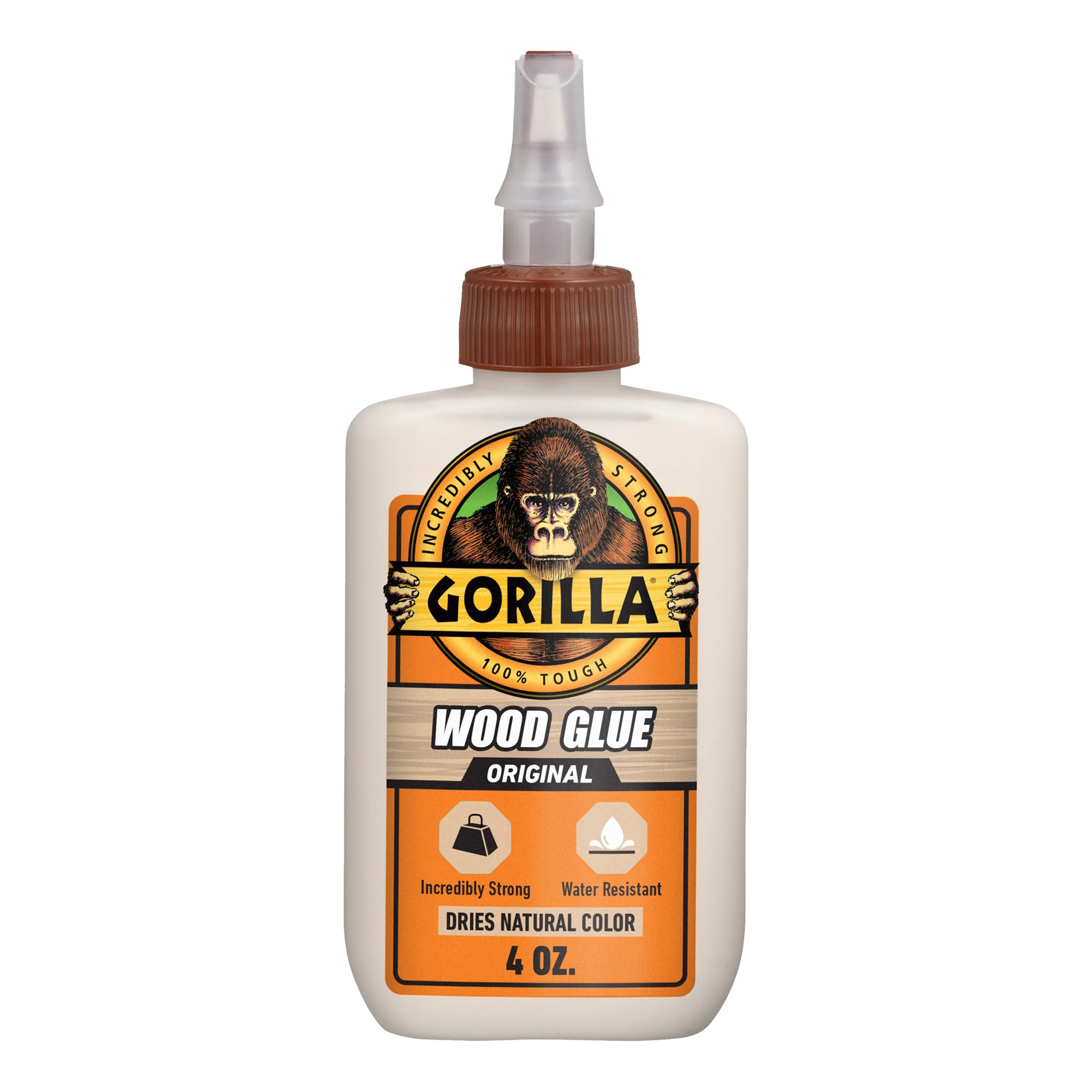 Gorilla Wood Glue, Natural Wood Color, 4 Ounce Bottle (Pack of 1) - Water Resistant for Indoor or Outdoor Projects and Repairs