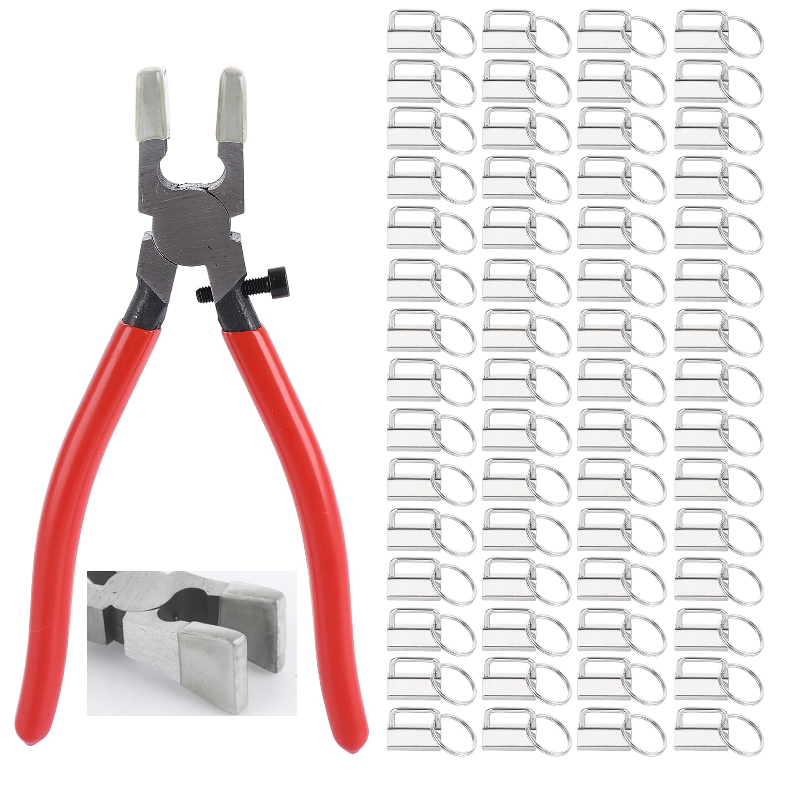 APACALI 60PCS Key Fob Hardware, 25mm Keychain Hardware with Key Fob Pliers Tool for Keychain and Wristlet Clamp Hardware Supplies