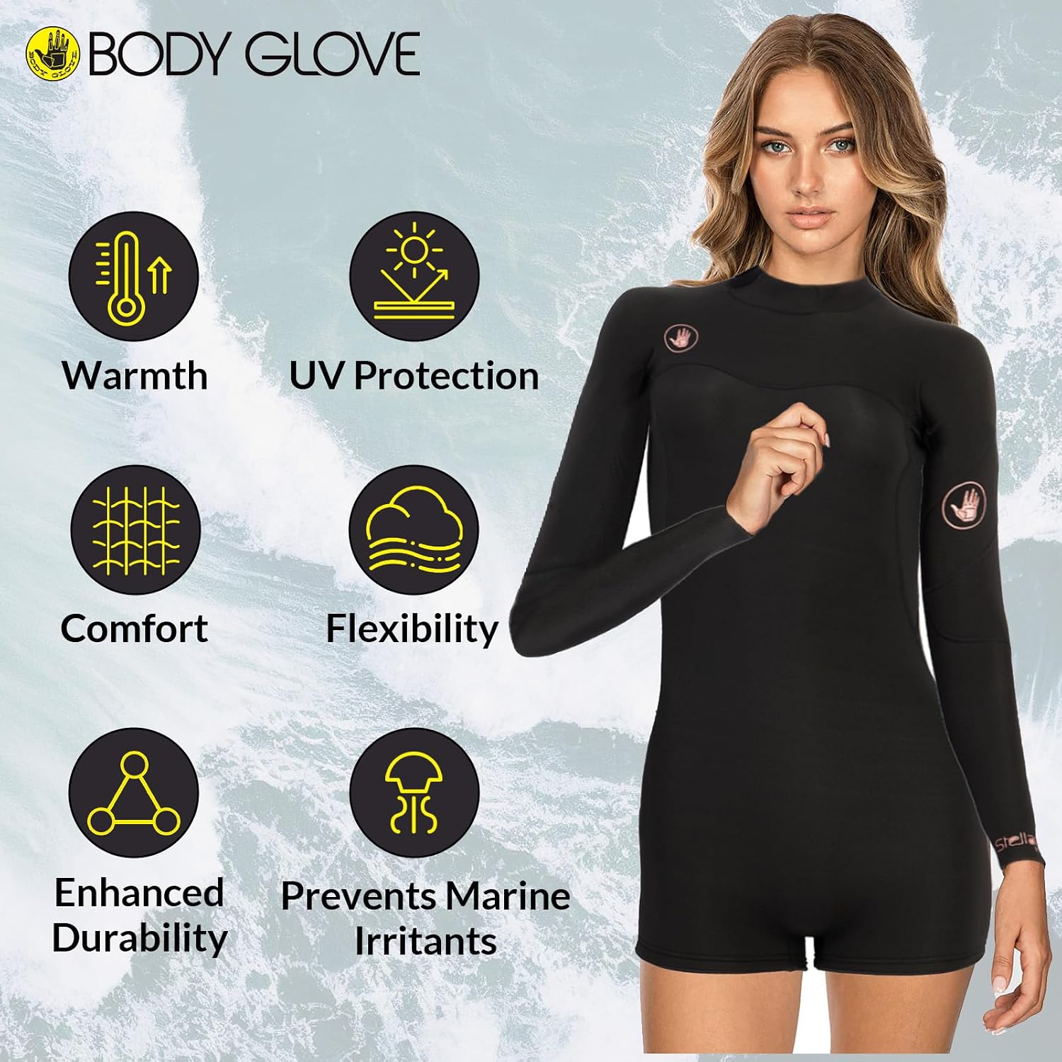 Body Glove Stellar 2mm Womens Wetsuit, Back Zip Long Sleeve Neoprene Springsuit, Keep Warm in Cold Water for Water Sports Swimming Surfing Snorkeling Diving