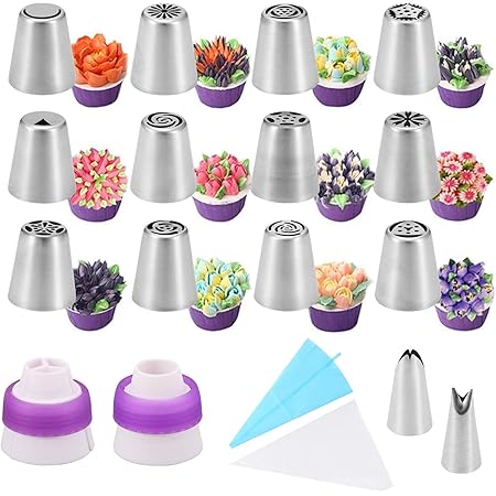 Metagio 27pcs Douille Patisserie Conseils De Tuyauterie Russes Creme Poche A Douille Outil De Fleur De Creme De Gateau Pour La Decoration De Creme Patissiere Familiale Amazon Fr Cuisine Et Maison