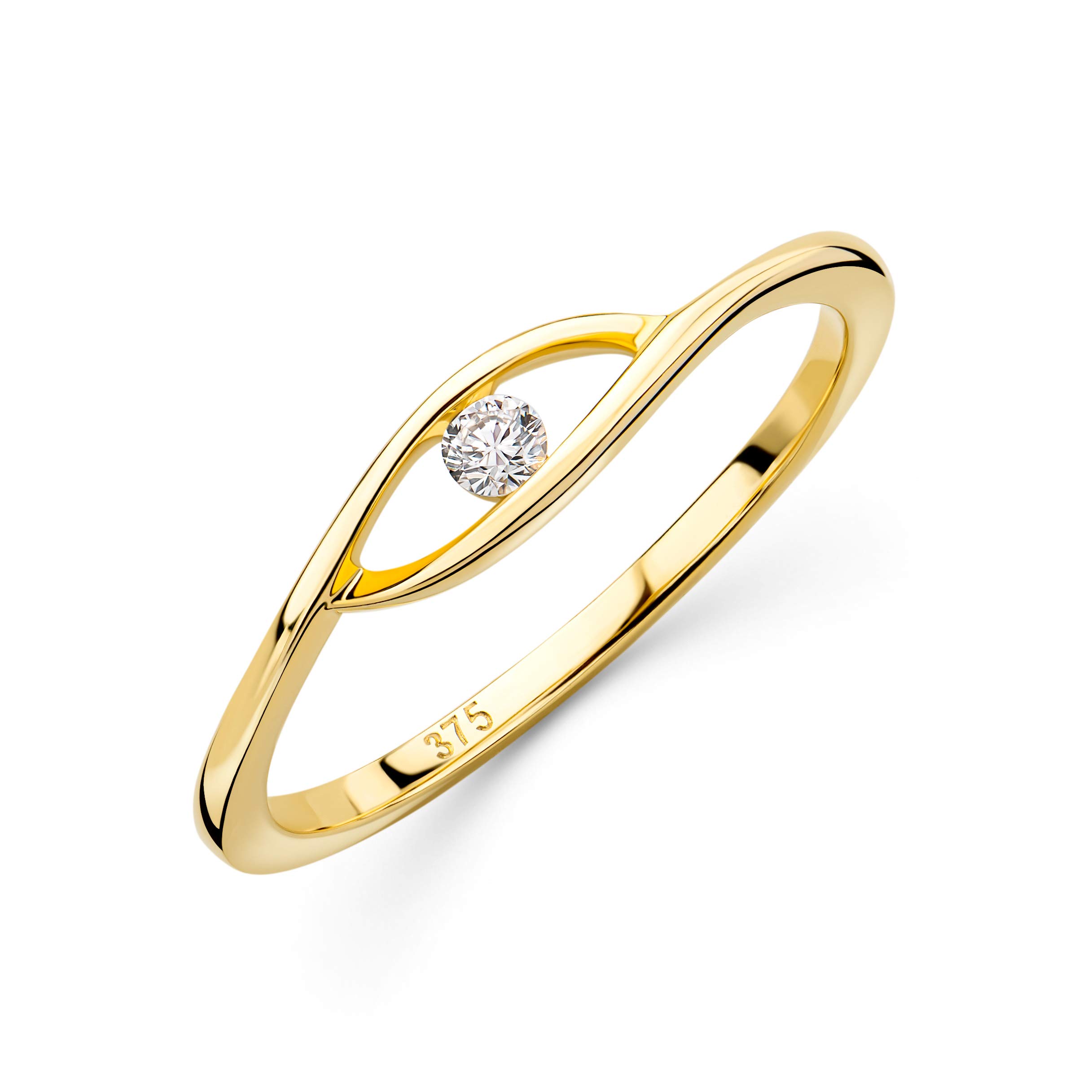 Orovi Anello da donna in oro giallo 0,05 ct solitario diamante anello di fidanzamento 9 carati (375) oro e diamante brillante