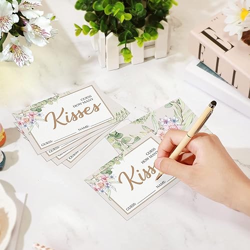 Miniatura 5 de Azbuk Juego de ducha de novia, juego de adivinar cuántos besos con caja y 50 tarjetas de adivinanza, juego de adivinanzas para despedida de soltera,