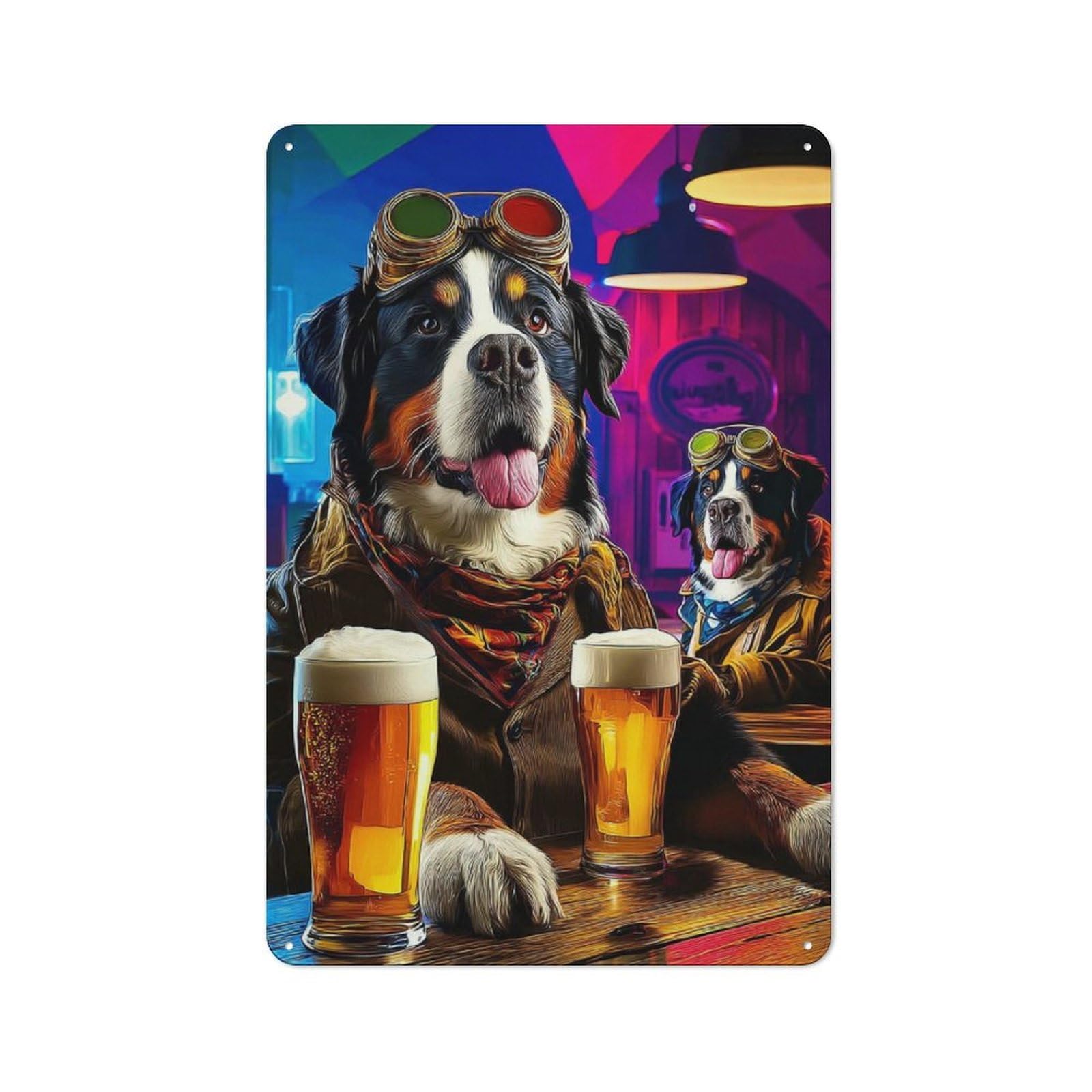 Steampunk Dogs Enjoying A Pub Night Retro Metal Wall Sign 30x20cm for Café Or Home Bar, for Home Bar Enthusiasts, for Retro Home Interiors
