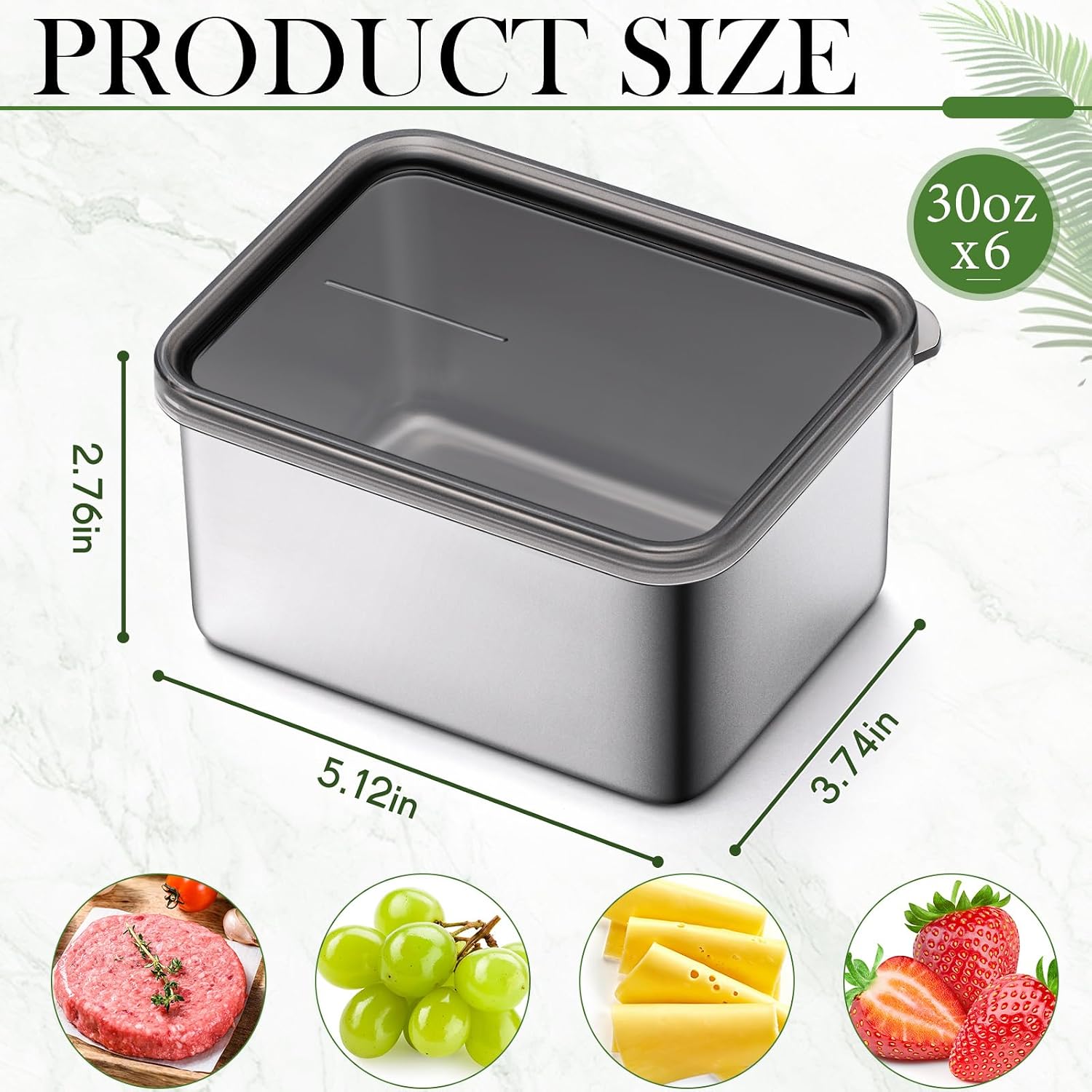 Hushee 6 Pcs 304 Stainless Steel Sandwich Containers with Lids 30 oz Bento Lunch Box Reusable Fruit Food Storage Containers Dishwasher Safe Fridge Storage for Kitchen Home Travel Work Party